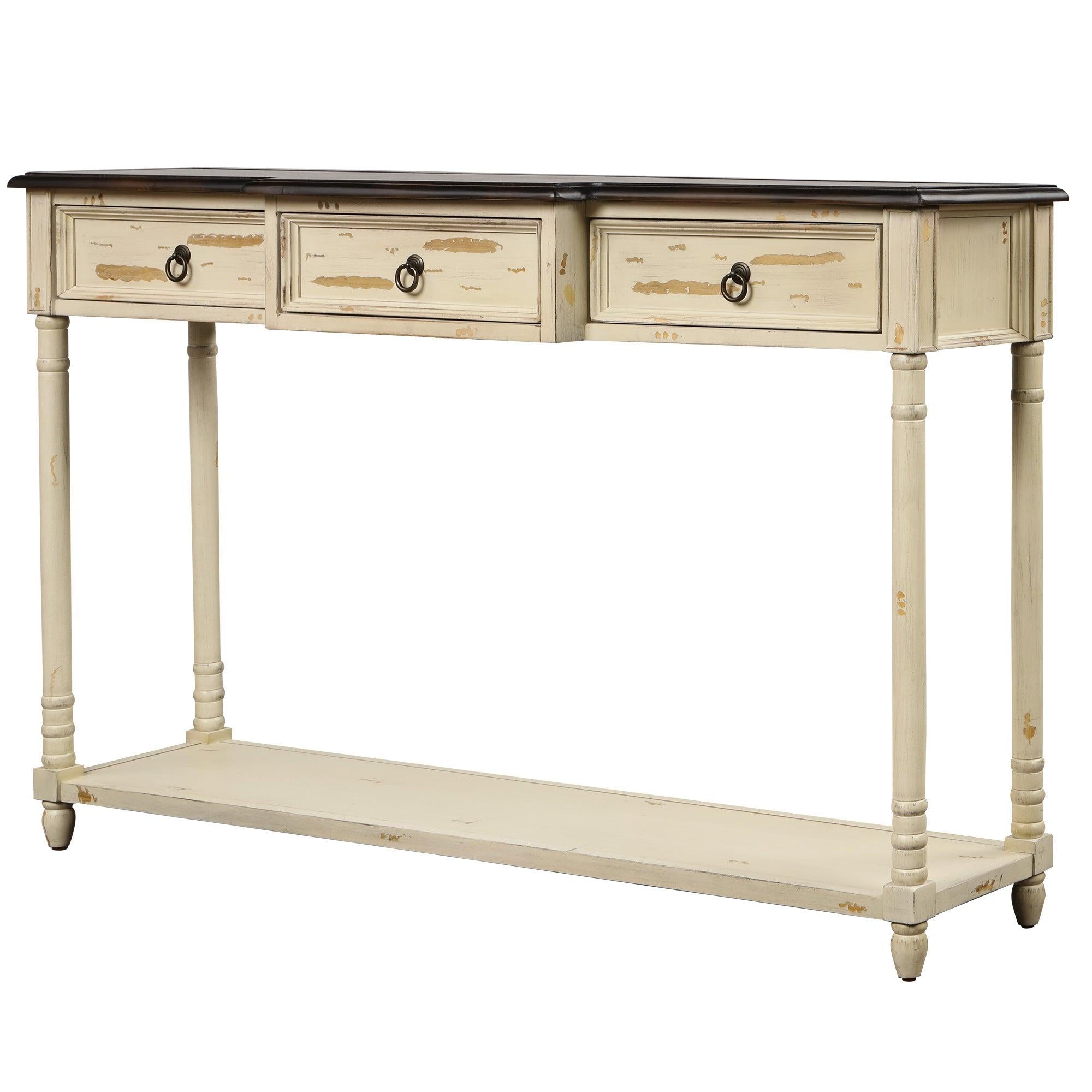 Console Table Sofa Table with Drawers for Entryway with Projecting Drawers and Long Shelf (Beige)