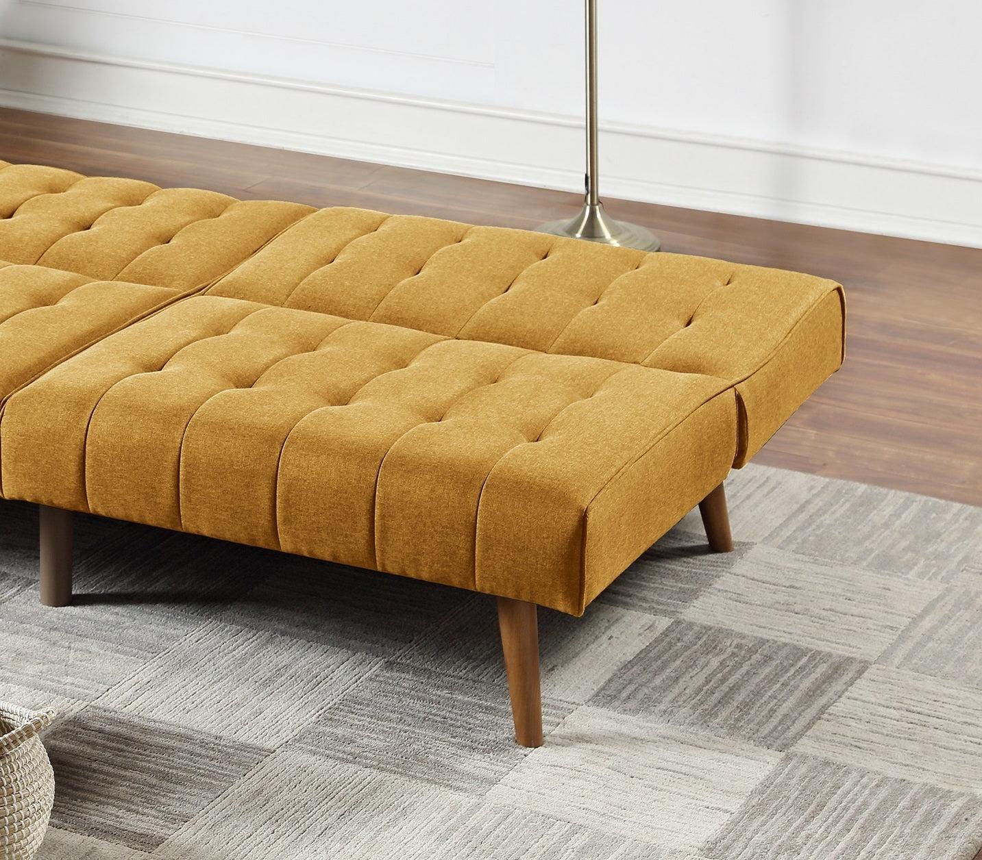 Mustard ColorModern Convertible Sofa 1pc Set Couch Polyfiber Plush Tufted Cushion Sofa Living Room Furniture Wooden Legs