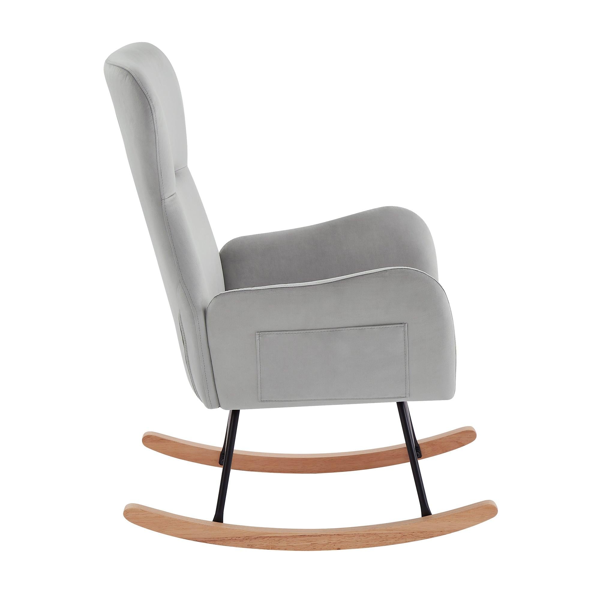 grey velvet rocking chair