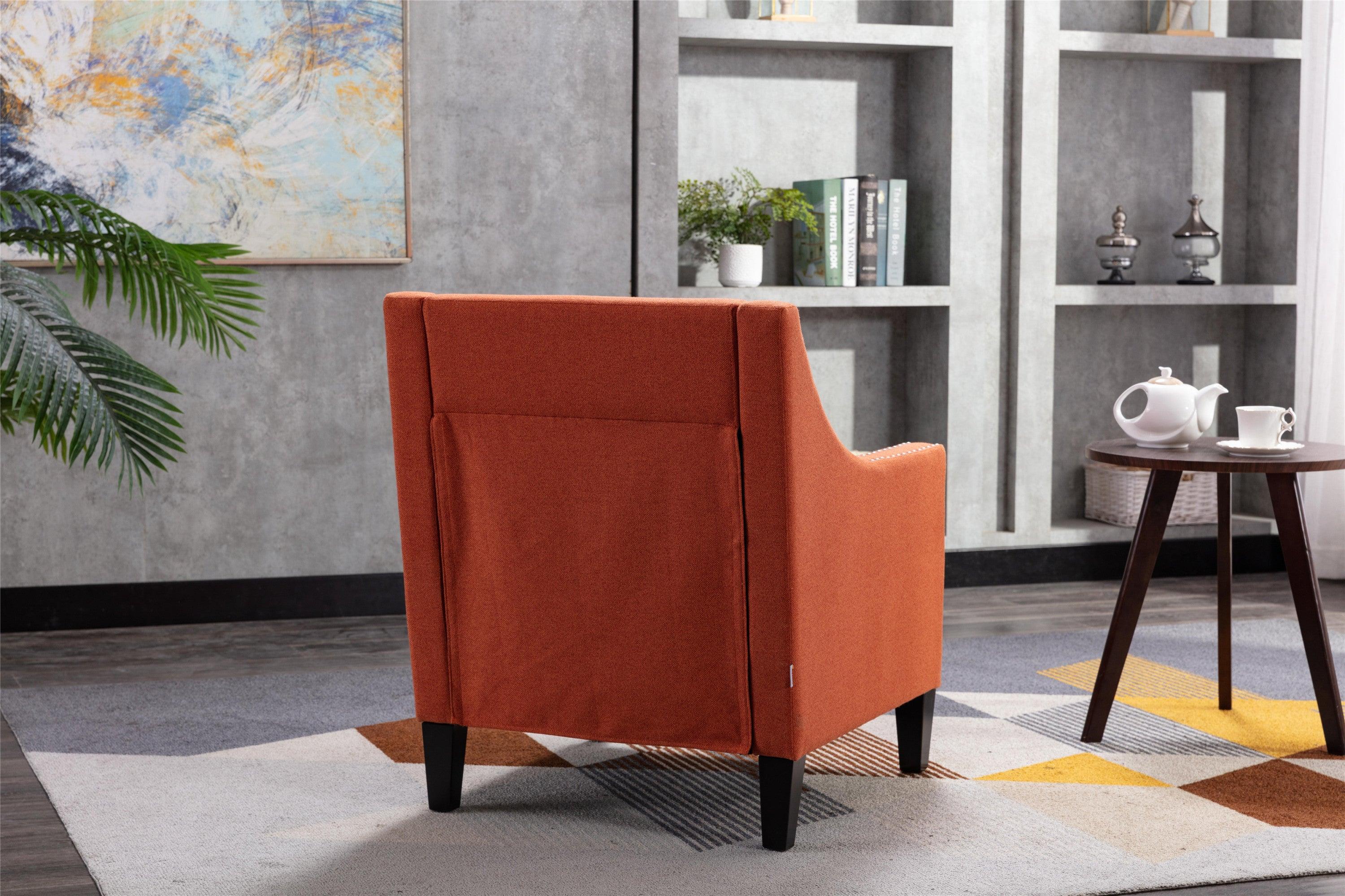 accent armchair living room chair  with nailheads and solid wood legs  Orange Linen