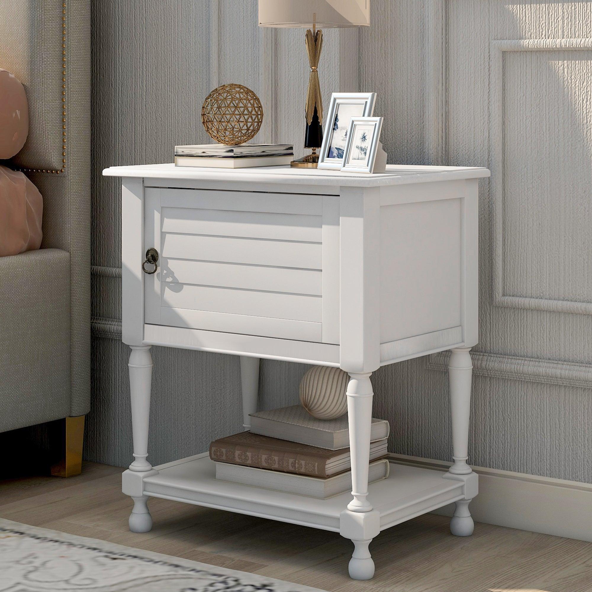 Versatile Nightstand with Two Built-in Shelves Cabinet and an OpenStorage,USB Charging Design,White image