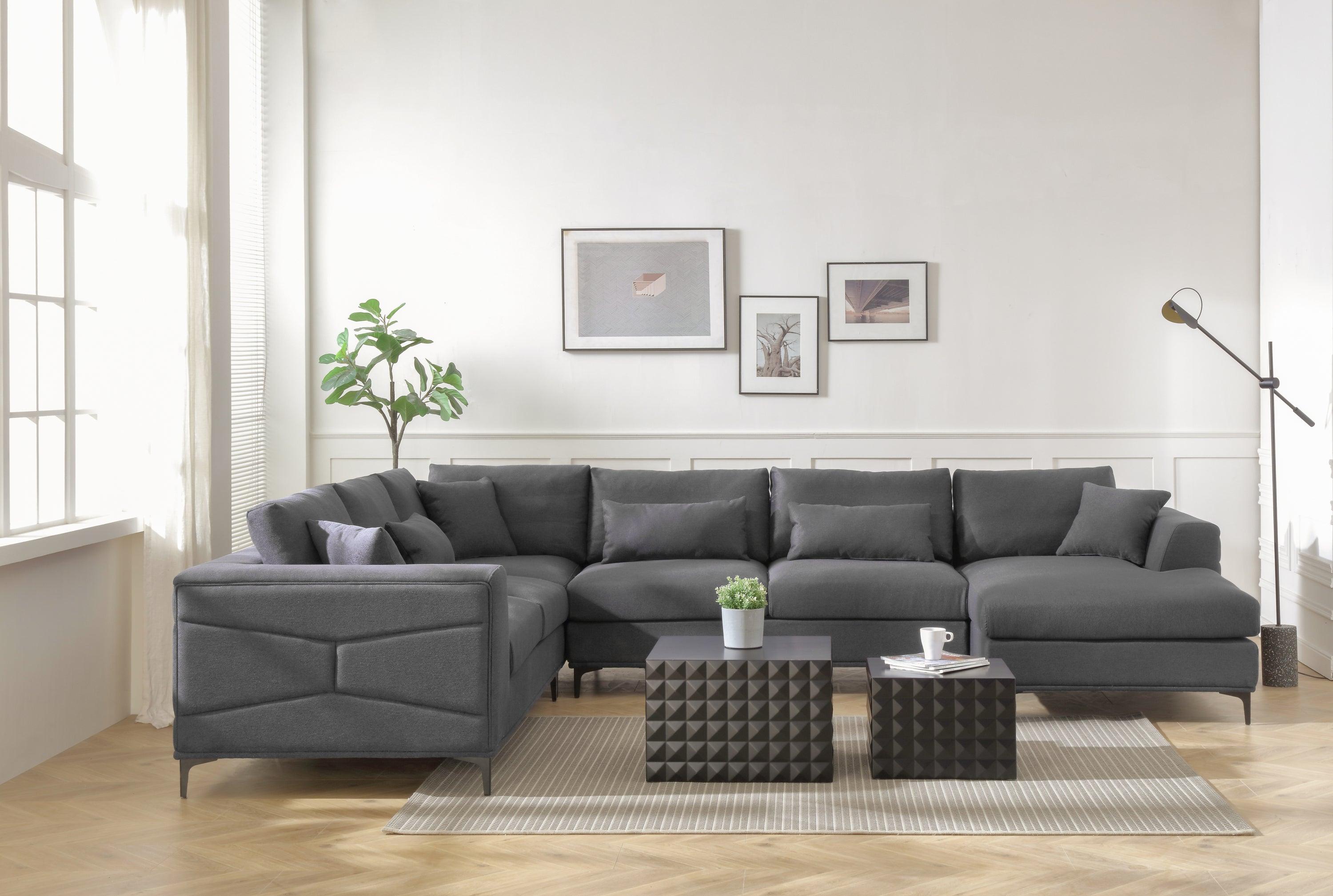 Large Sectional Sofa,145"(L)x117"(W) Classic Look with Tufted Pattern on Outer Armrest and Back, Dark Grey