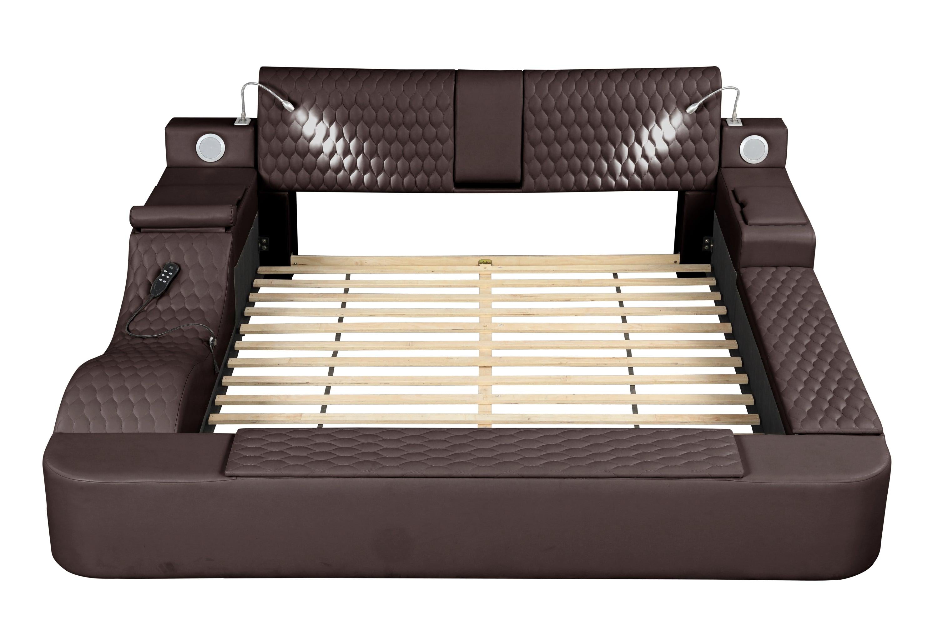 Zoya Smart Multifunctional King Size Bed Made with Wood in Brown