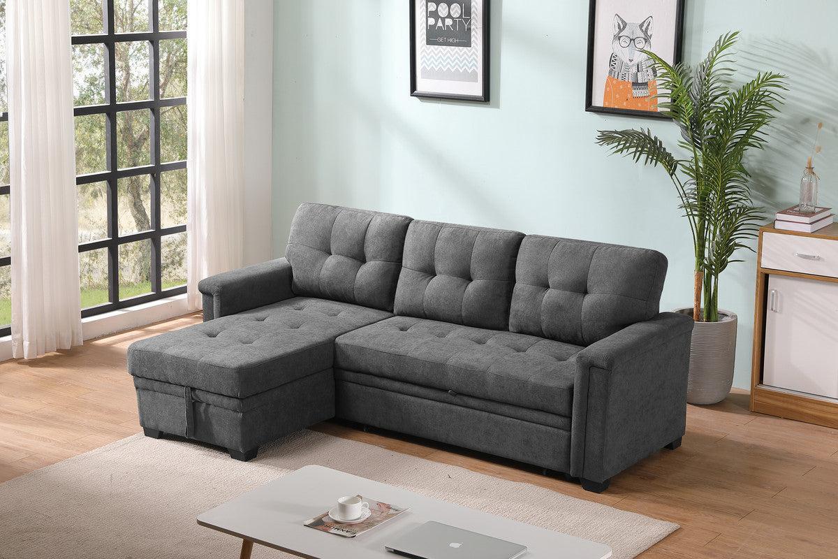 Kinsley Gray Woven Fabric Sleeper Sectional Sofa Chaise with USB Charger and Tablet Pocket