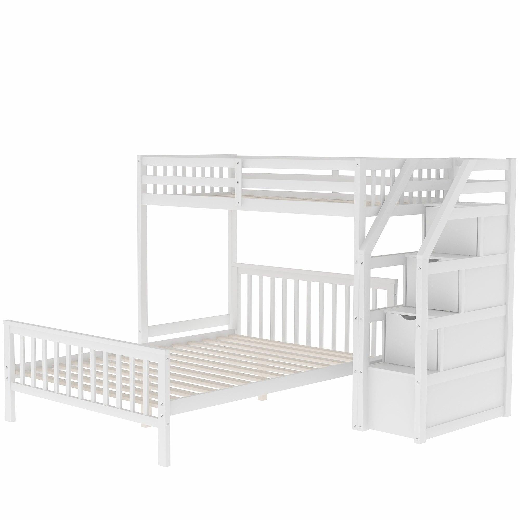 Twin over Full Loft Bed with Staircase,White