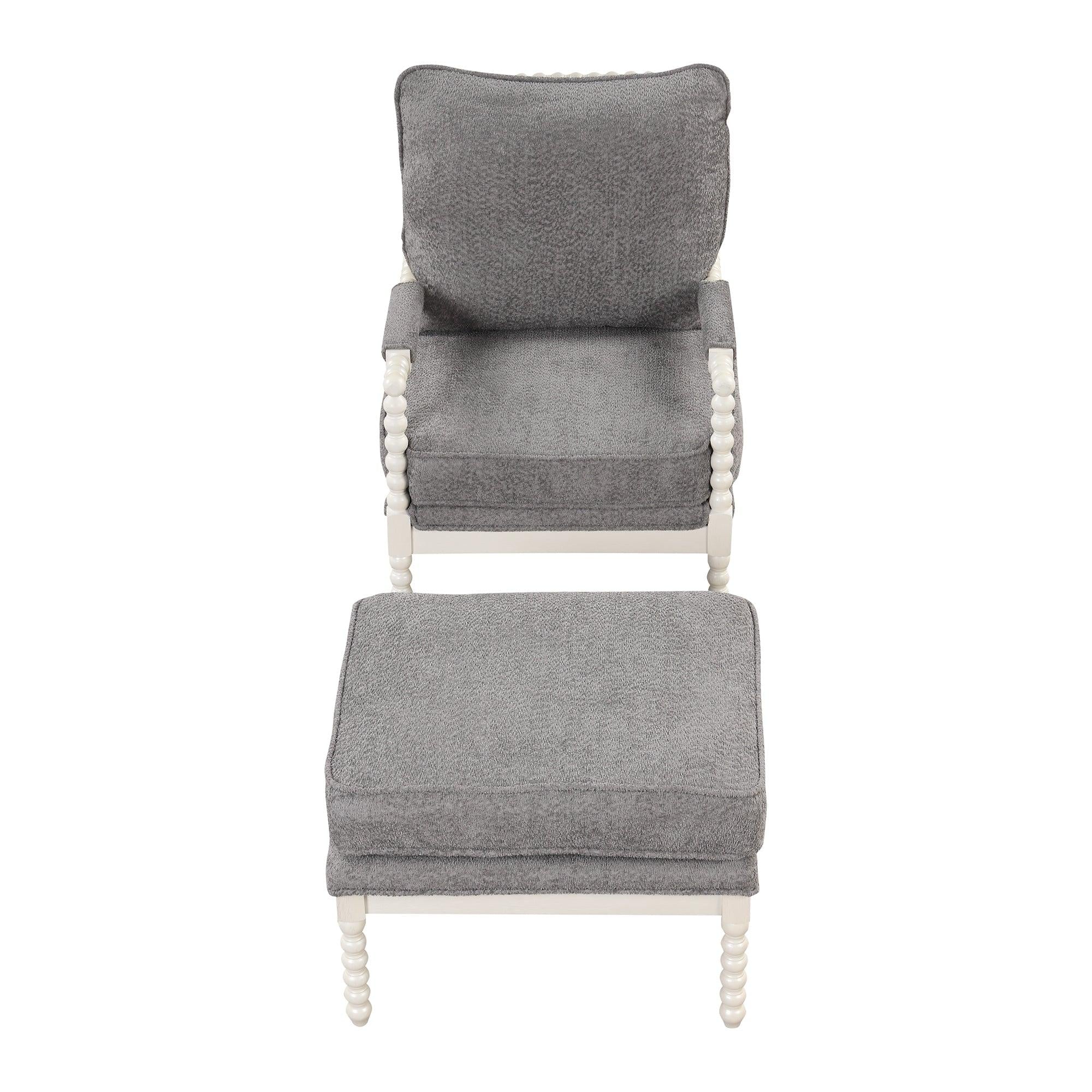 The Spindal Chair Velvet Accent Chair with Ottoman,Modern Lounge Accent Chair with Armrests pad, Reading Chair with Footrest for Small Space, Living room, White+Gray