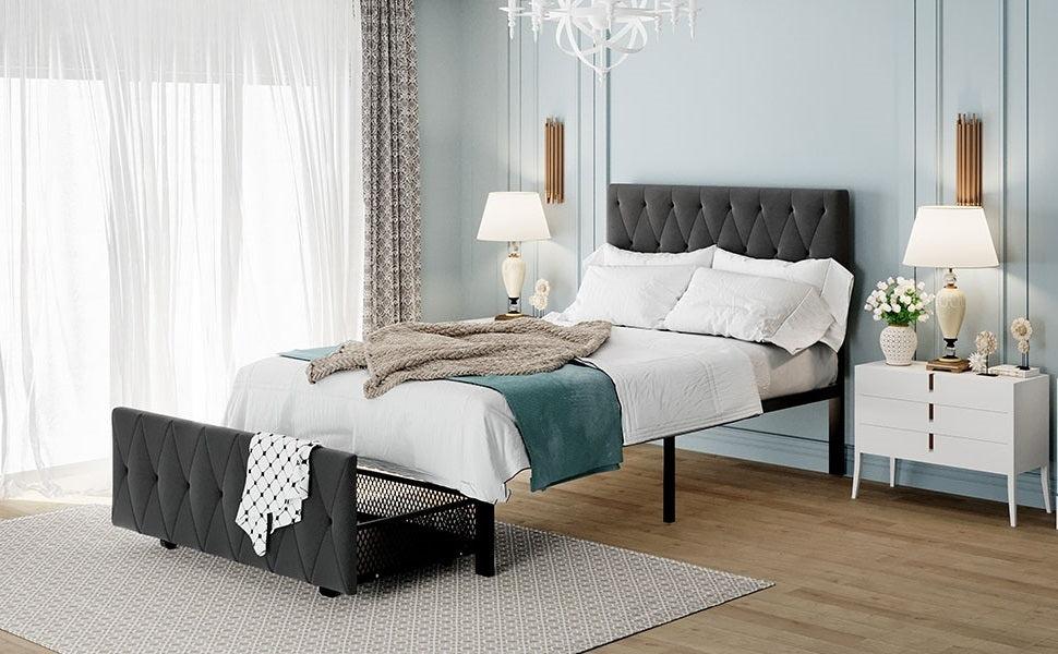 Twin SizeStorage Bed Metal Platform Bed with a Big Drawer - Gray