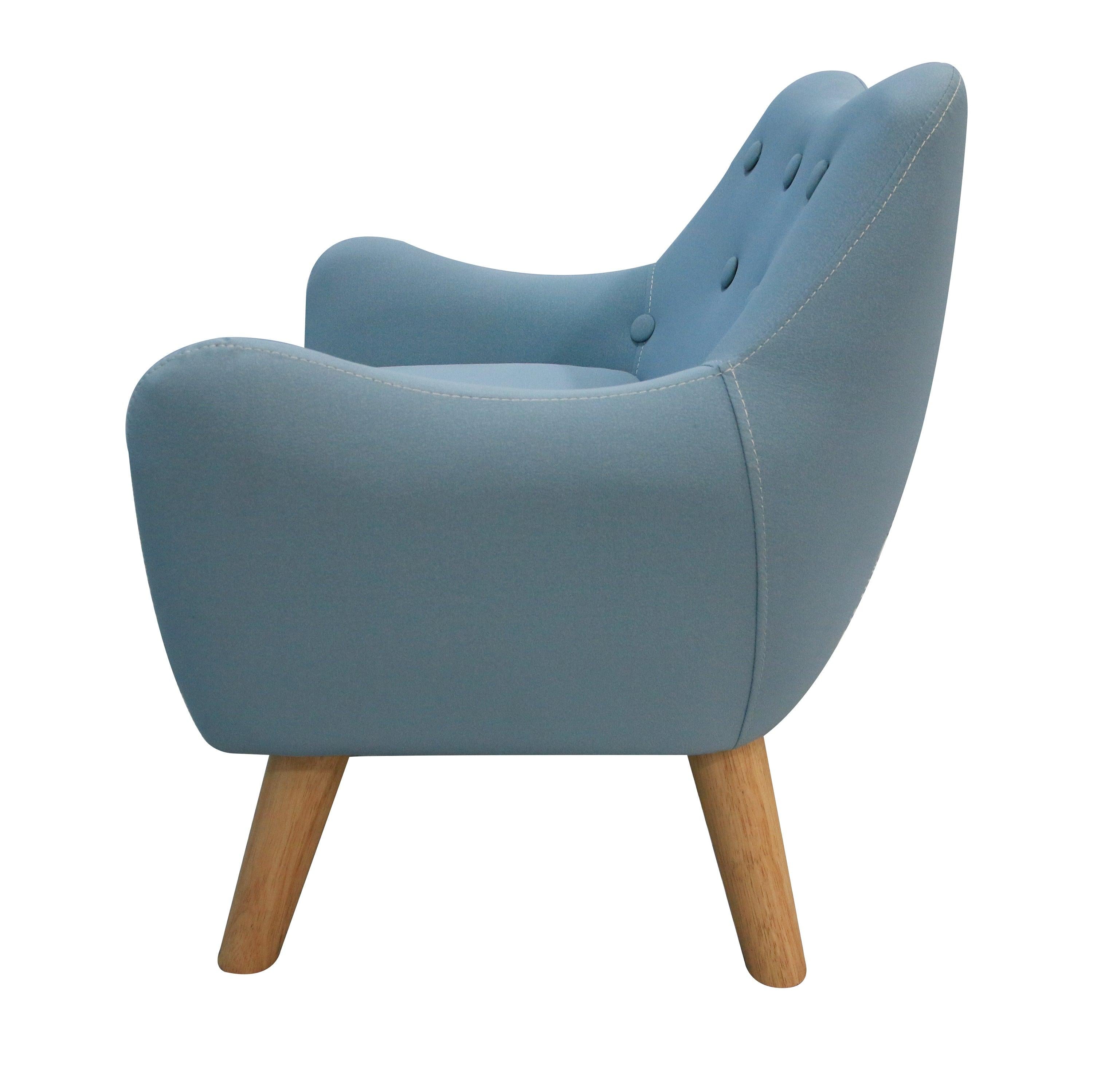 Microfibres fabric upholstered child accent armchair with wooden legs, kids sofa