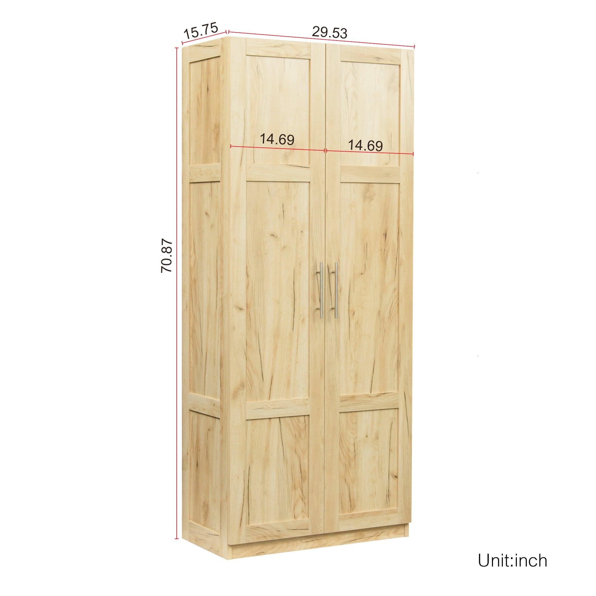 High wardrobe and kitchen cabinet with 2 doors and 3 partitions to separate 4Storage spaces, oak