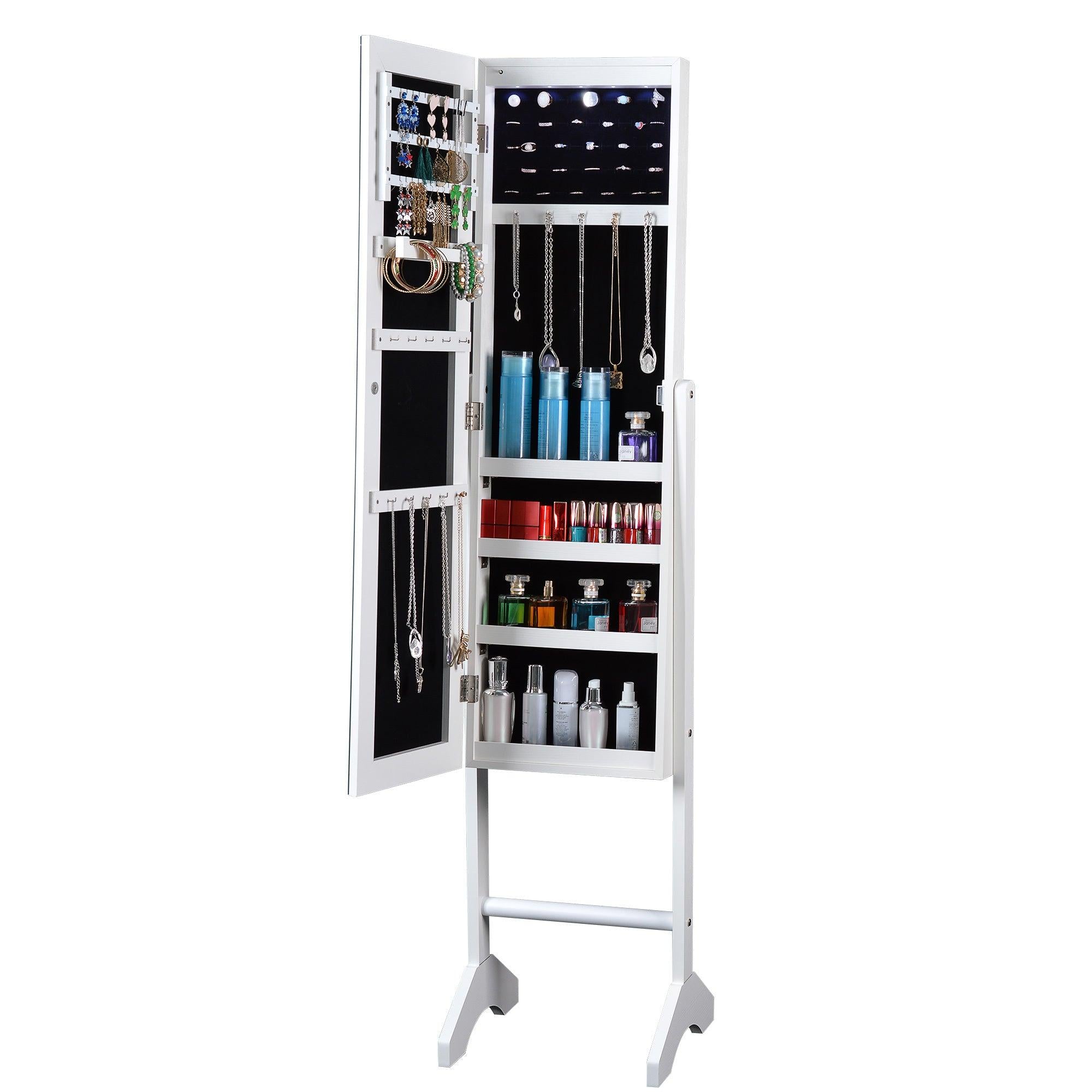 Full Mirror Fashion Simple JewelryStorage Cabinet  With Led Light  Can Be Hung On The Door Or Wall