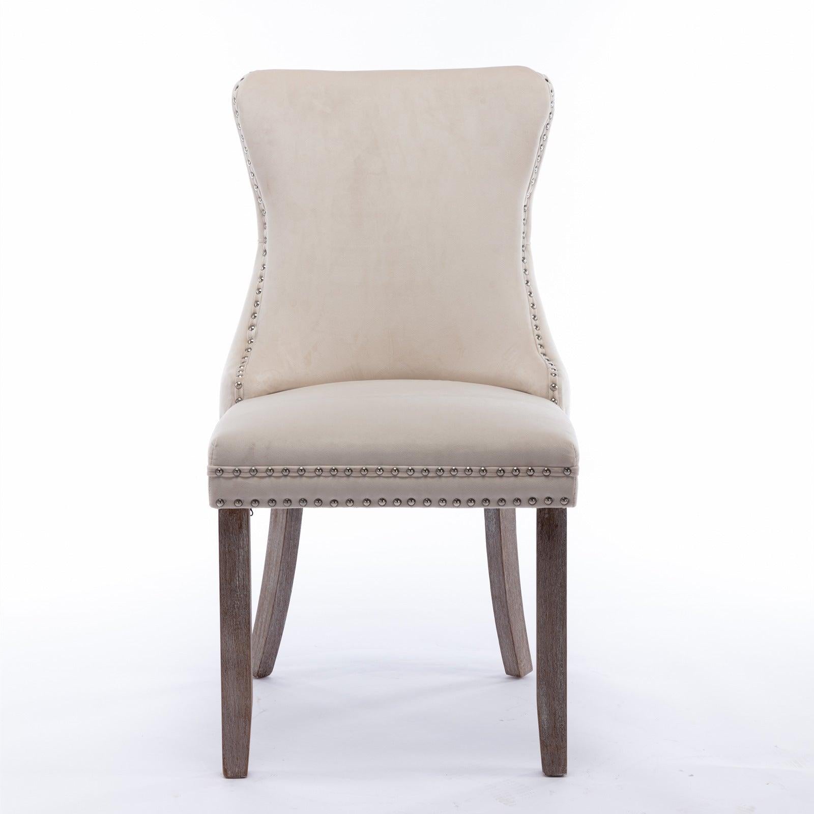 Cream Upholstered Wing-Back Dining Chair with Backstitching Nailhead Trim and Solid Wood Legs,Set of 2, Beige