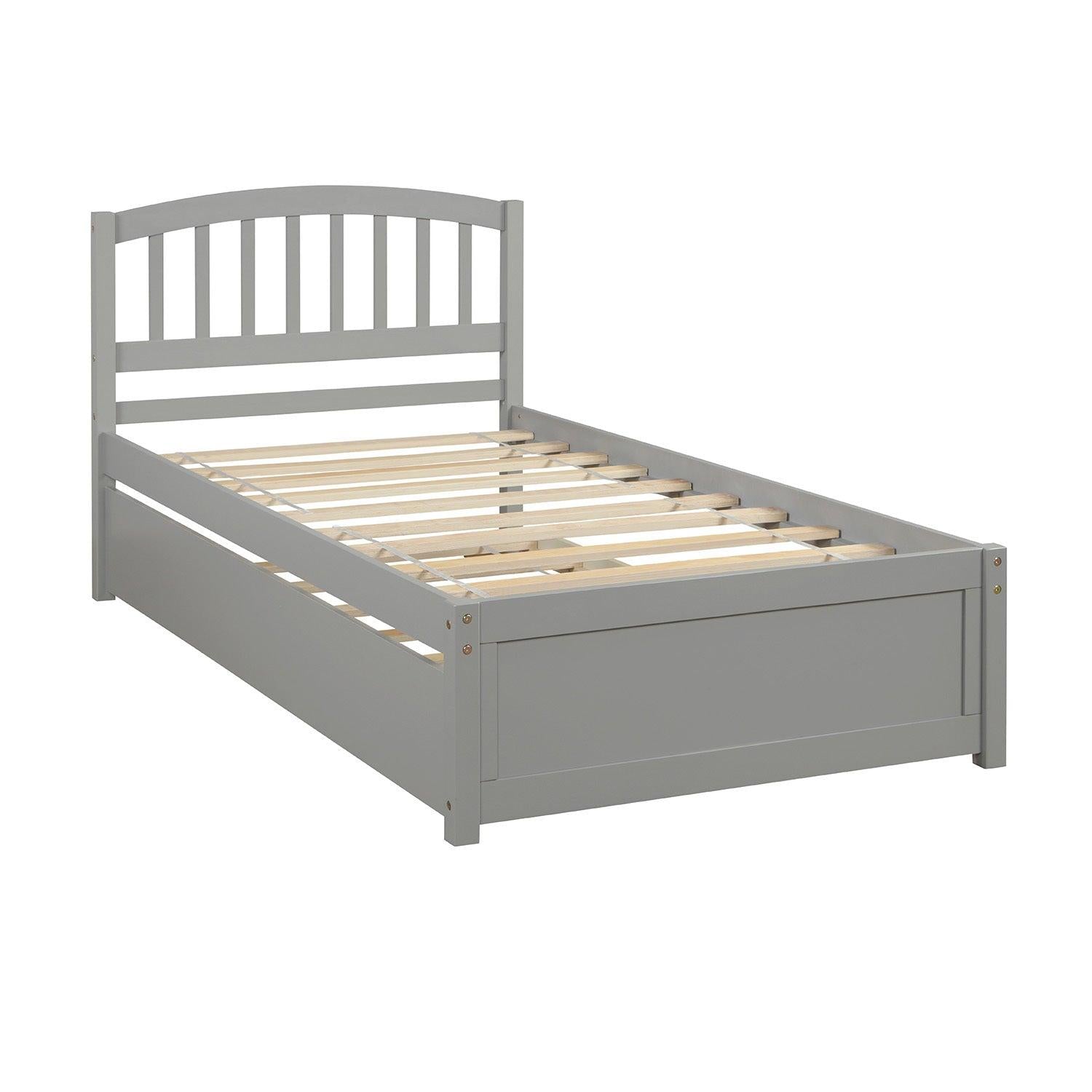 Twin size Platform Bed Wood Bed Frame with Trundle, Gray