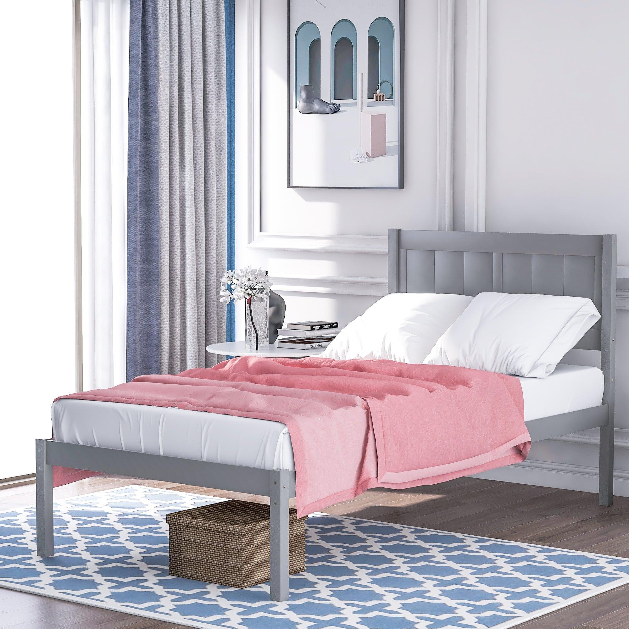 Wood Platform Bed Twin size Platform Bed with Headboard image