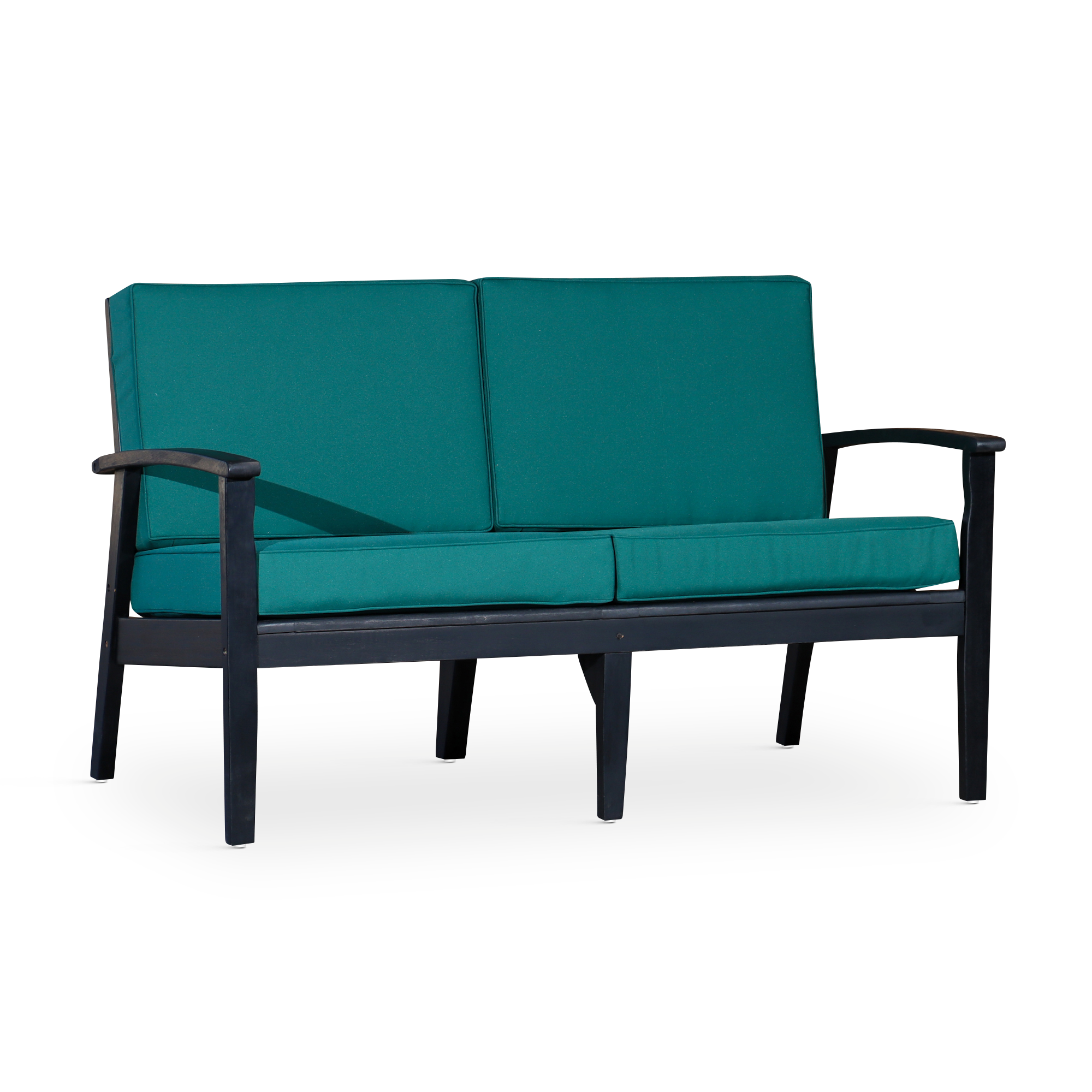 Eucalyptus Loveseat with Cushions, Espresso Finish, Dark Green Cushions image