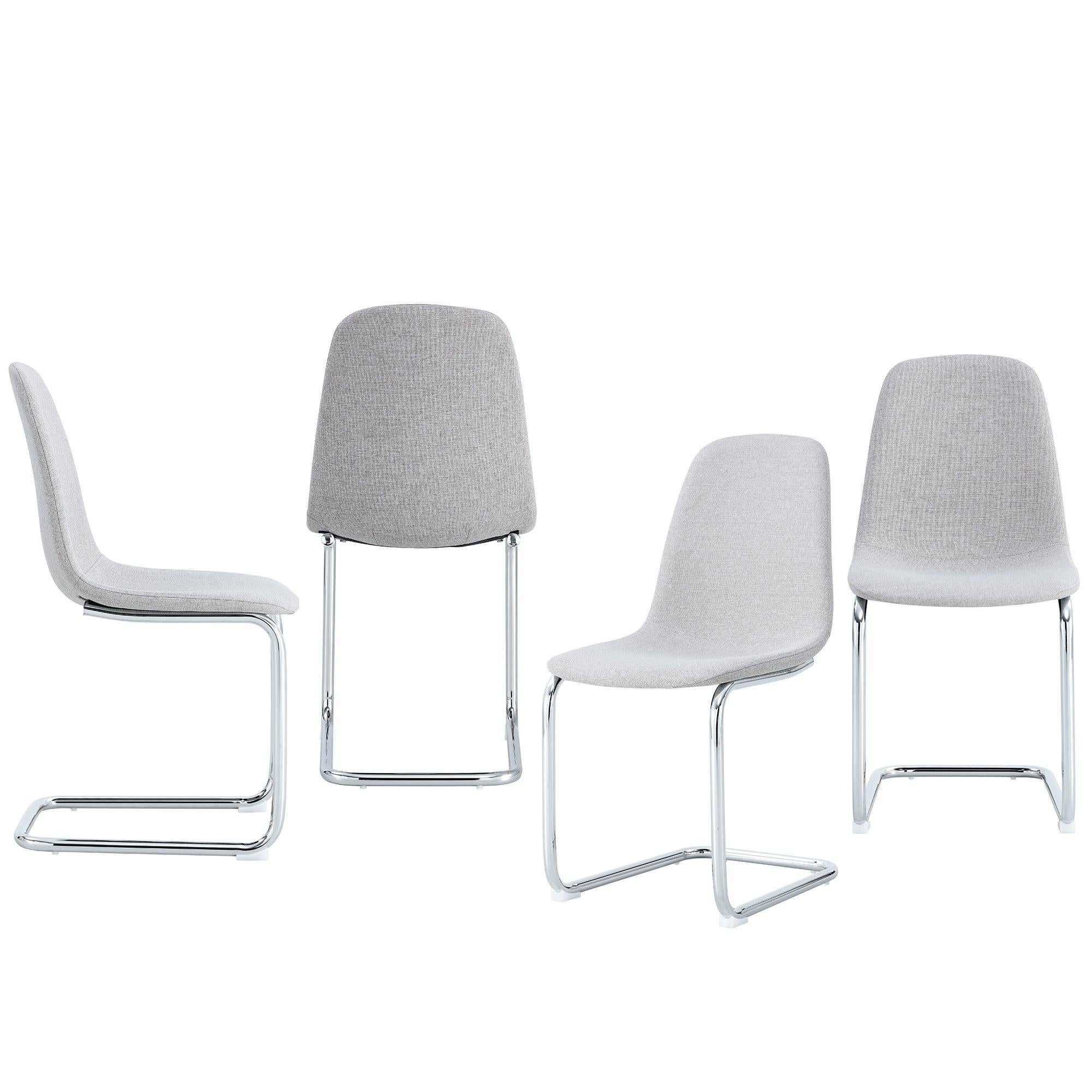 Dining Chairs Set of 4,Spoon shapeModern Style Dining Kitchen Room Upholstered Side Chairs， Accent Chairs with Soft Linen Fabric Cover Cushion Seat and plating Metal Legs Light Grey office chair