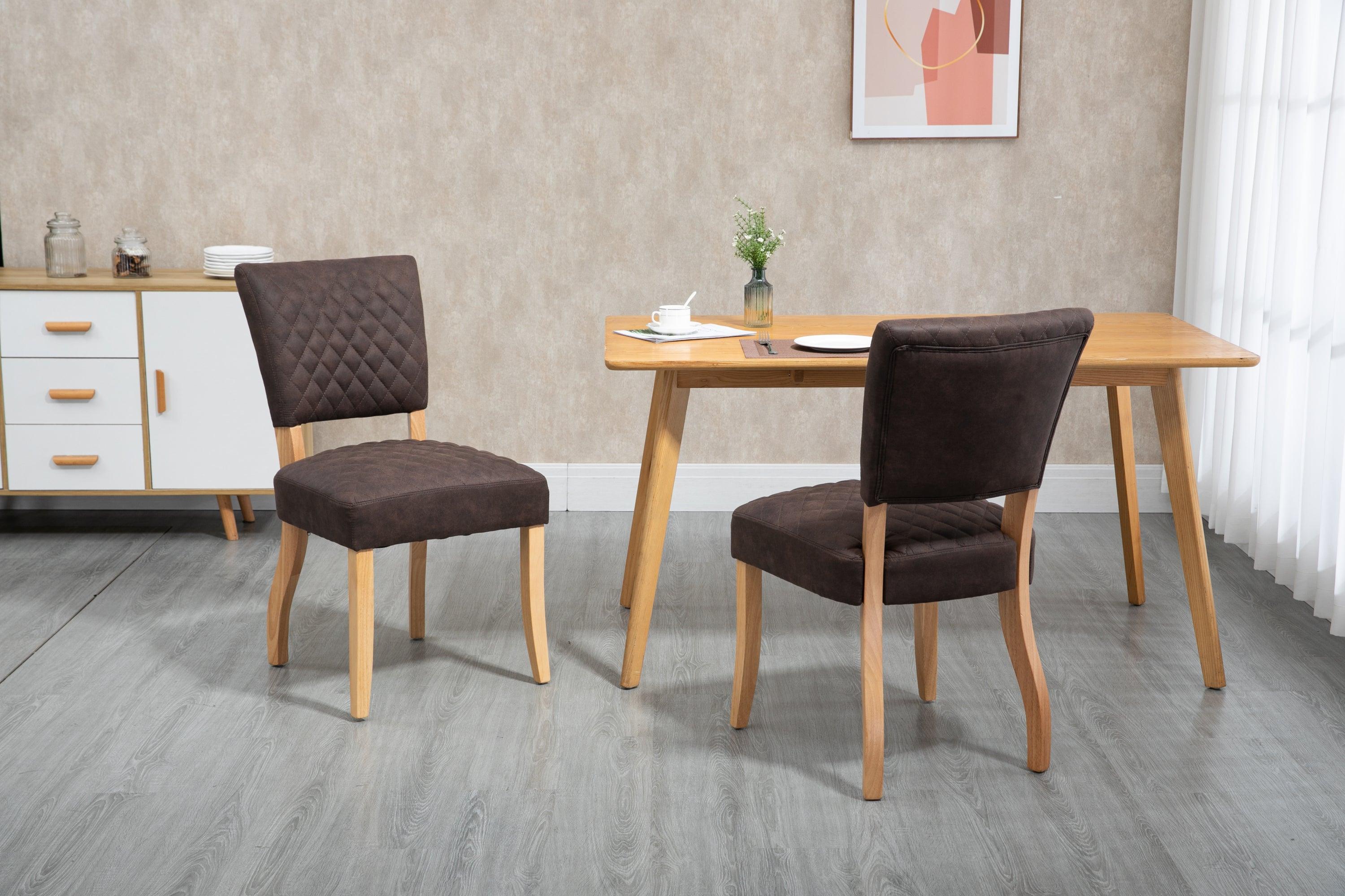 Upholstered Diamond Stitching Leathaire Dining Chair with Solid Wood Legs BROWN