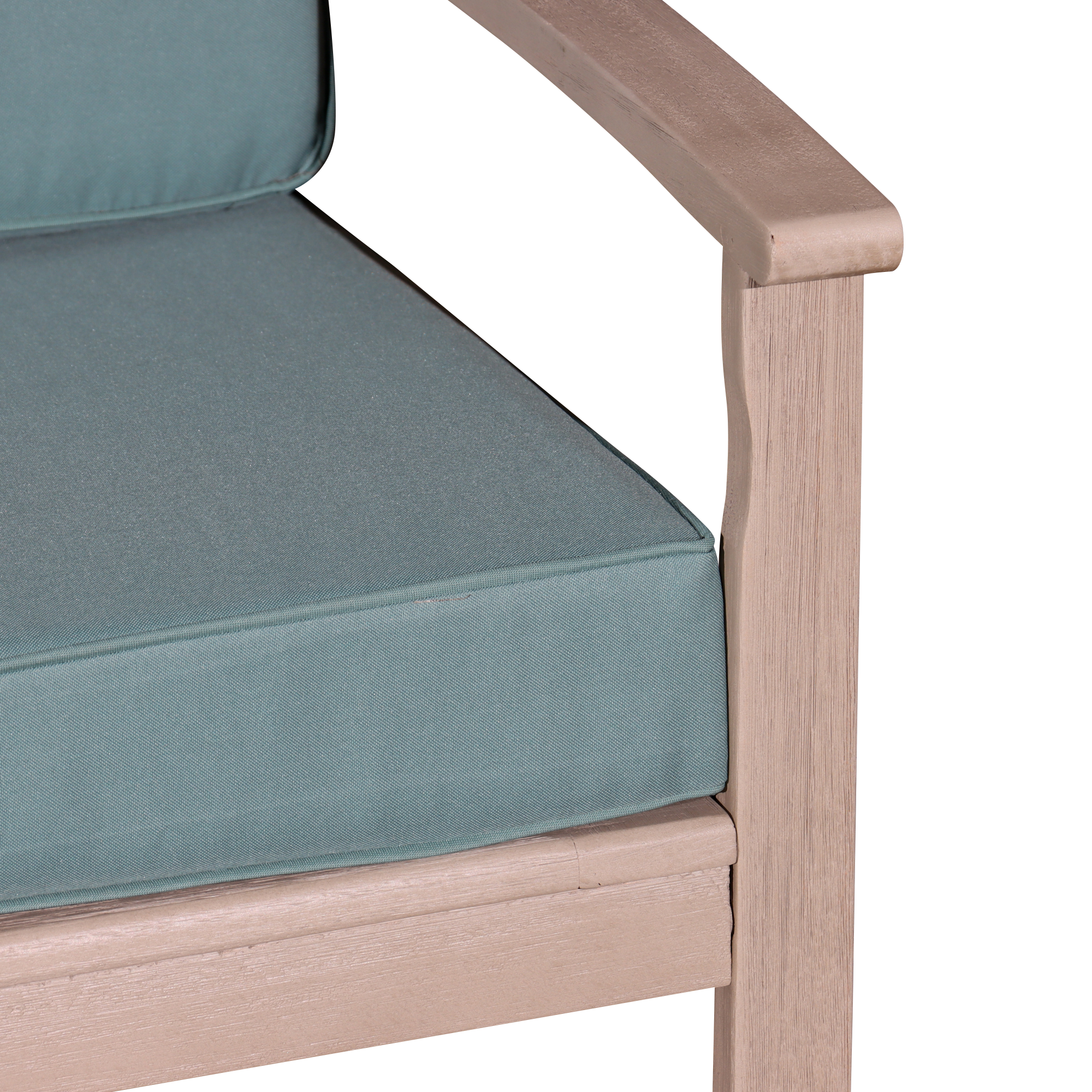 Eucalyptus Loveseat with Cushions, Driftwood Gray Finish, Sage Cushions