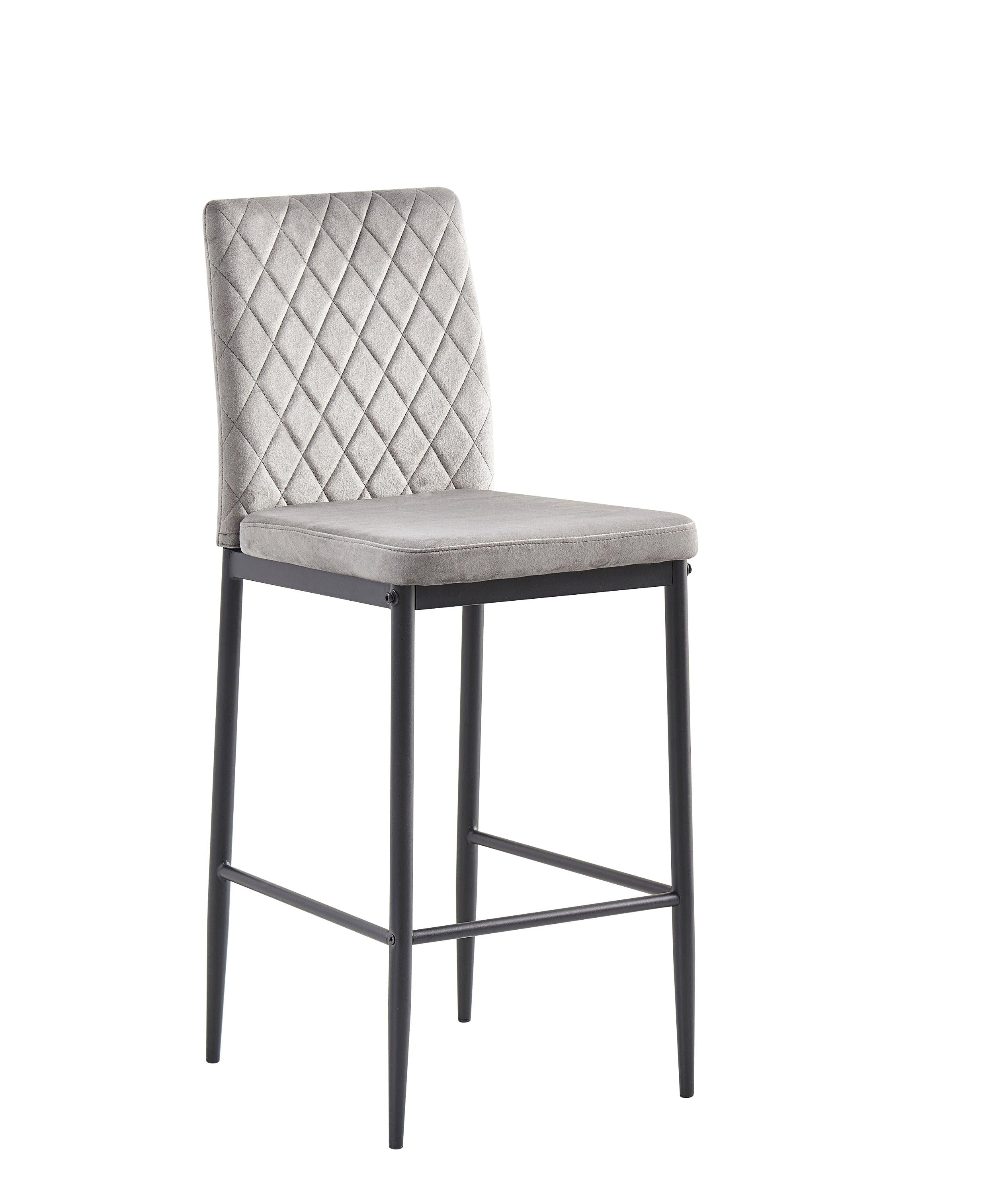 light gray bar stool, velvet stool,Modern bar chair, bar stool with metal legs, kitchen stool, dining chair, 2-piece set