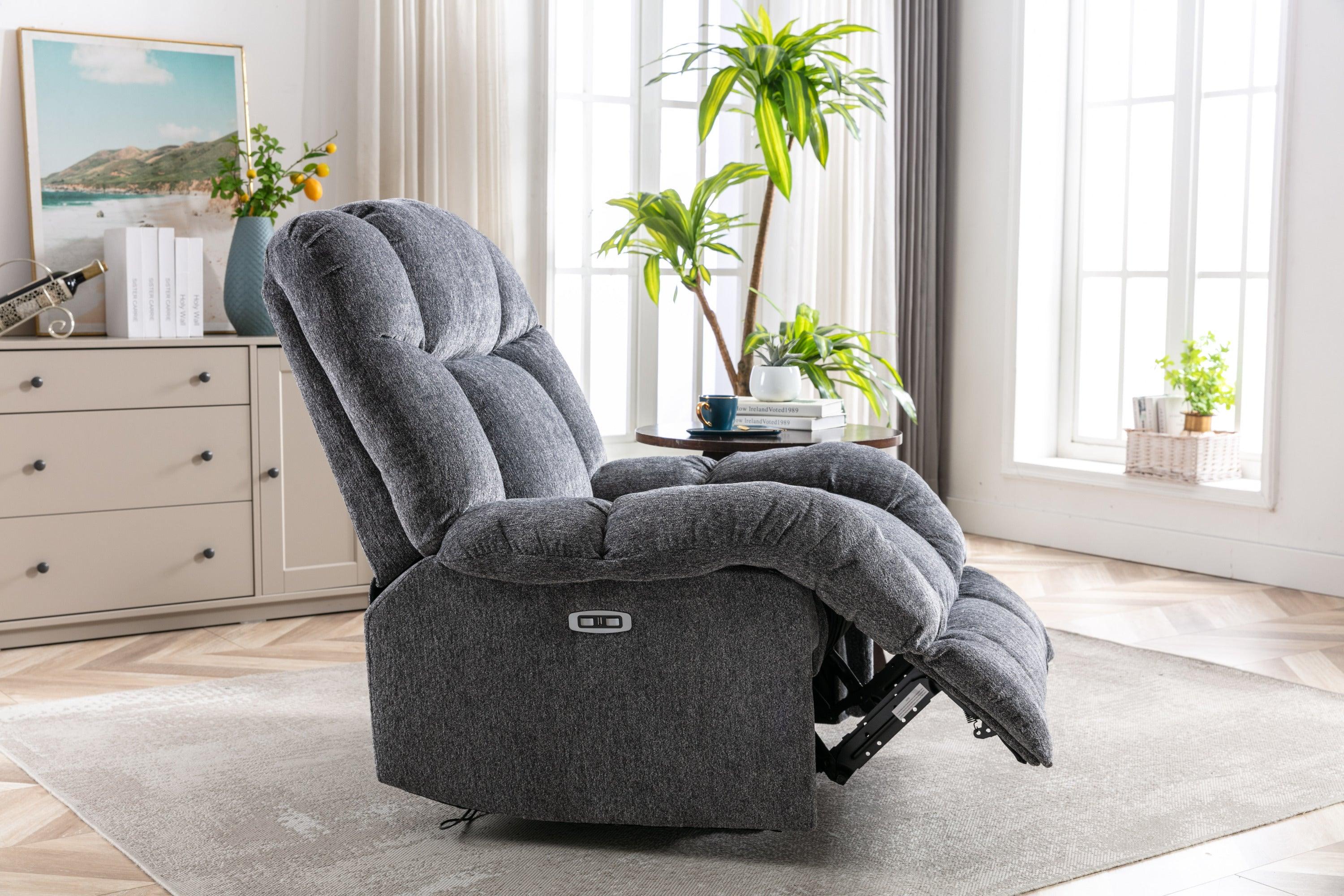 Electric Power Recliner Chairs with USB Charge Port, Electric Reclining Recliner with Upholstered Seat, Overstuffed Reclining Sofa Recliner for Living Room Bedroom (Dark Grey)