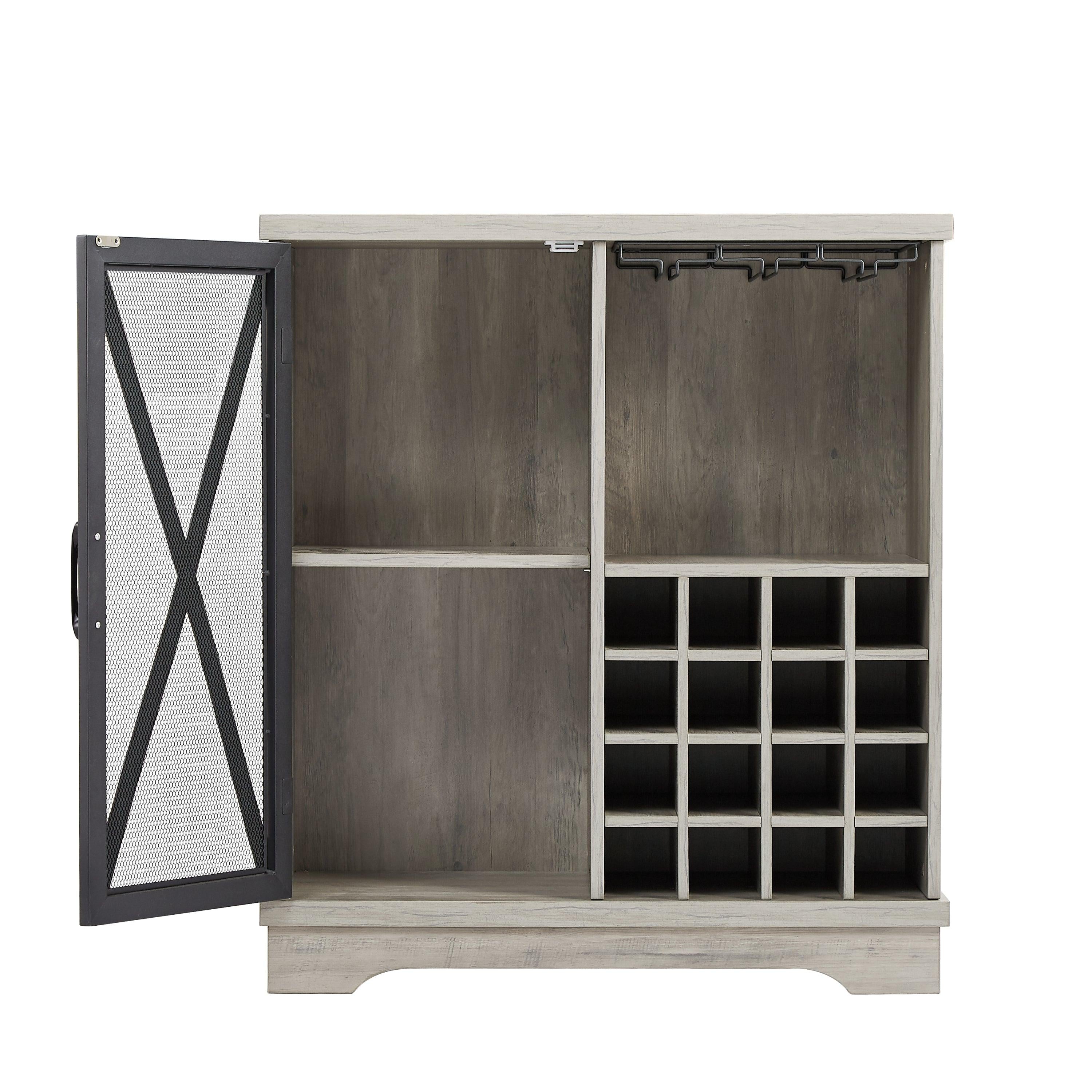 Single door wine cabinet with 16 wineStorage compartments (Gray, 31.50" W*13.78" D*35.43" H)