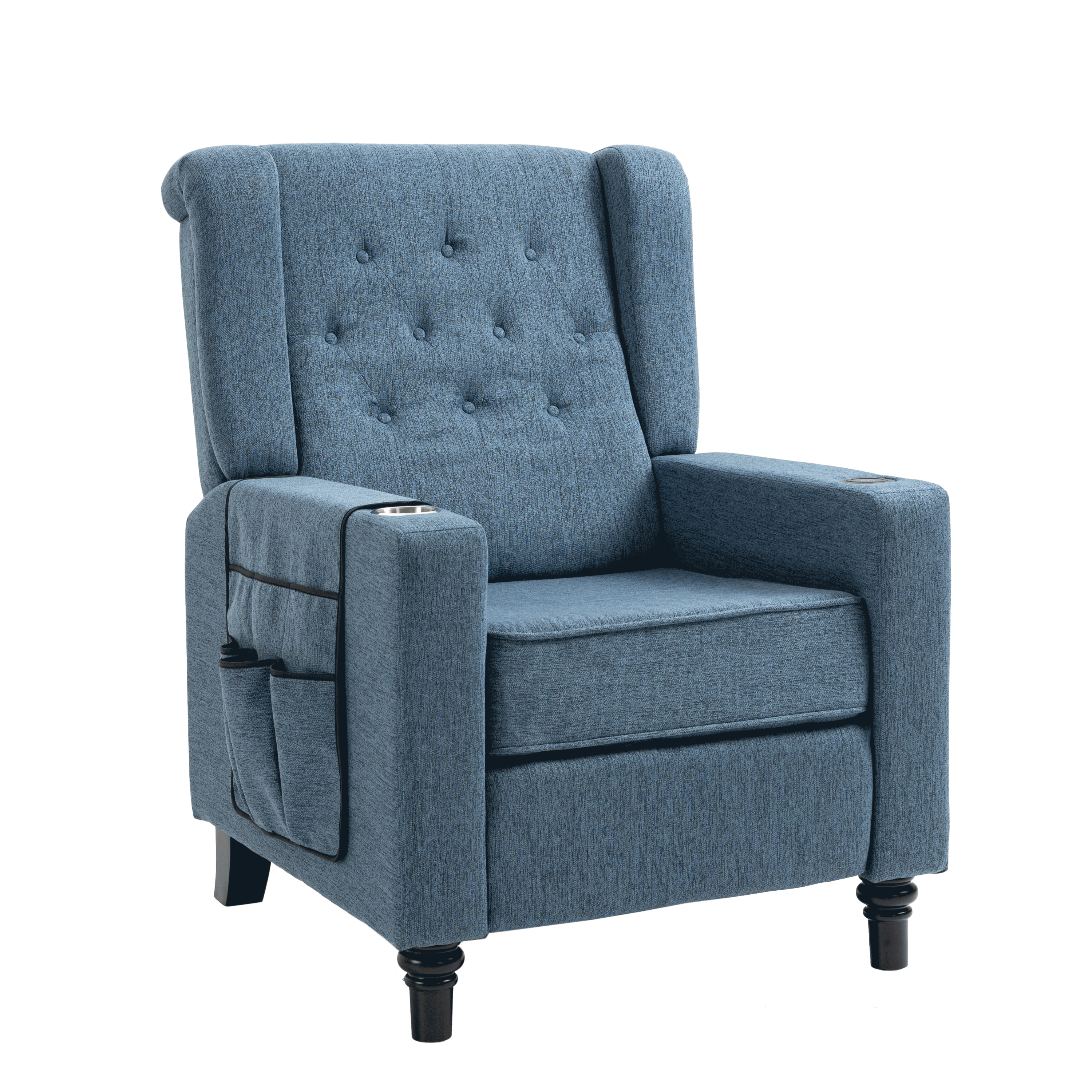 Arm Pushing Recliner Chair,Modern Button Tufted Wingback Push Back Recliner Chair, Living Room Chair Fabric Pushback Manual Single Reclining Sofa Home Theater Seating for Bedroom,Navy Blue