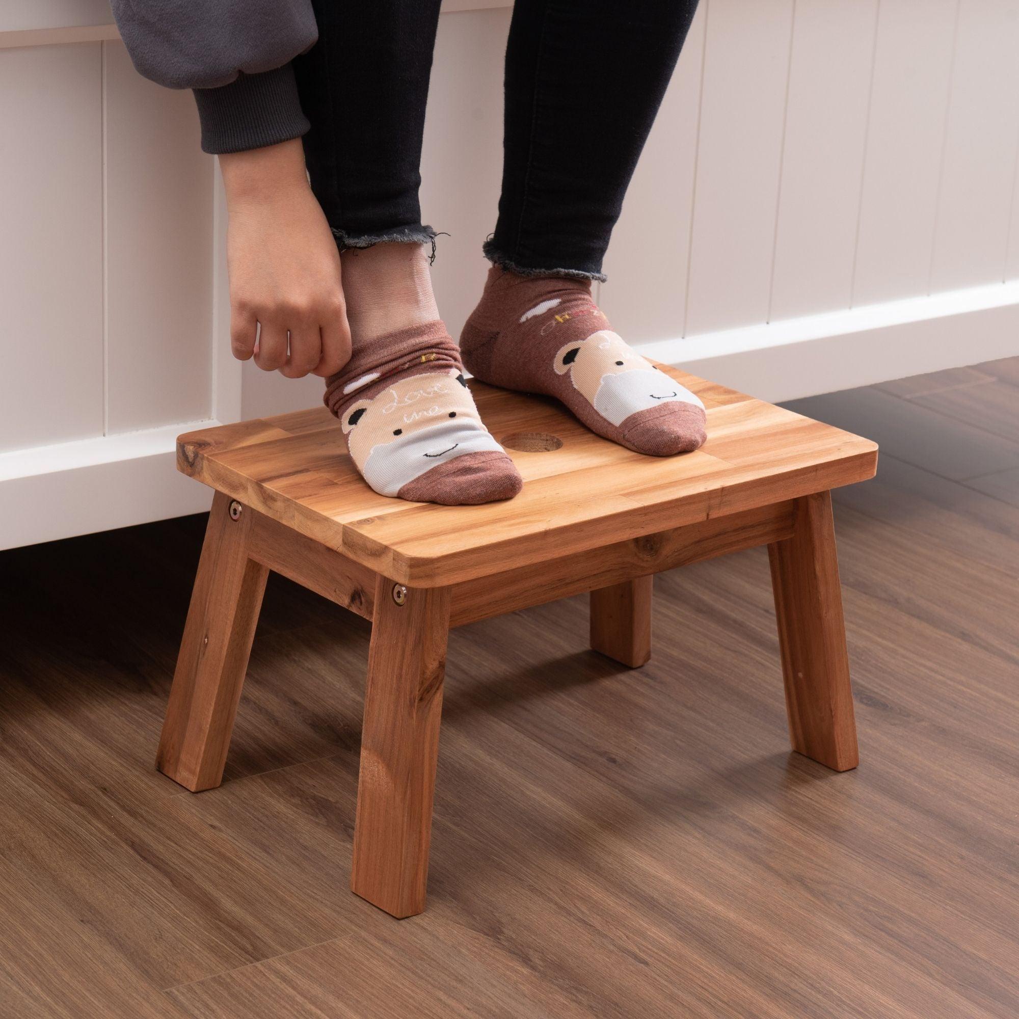 Acacia Rectangle Kid Step Stool Best Ideas For Your Children When Brush Teeth, Wash Hands, Get Into Bed Independently, Natural Color