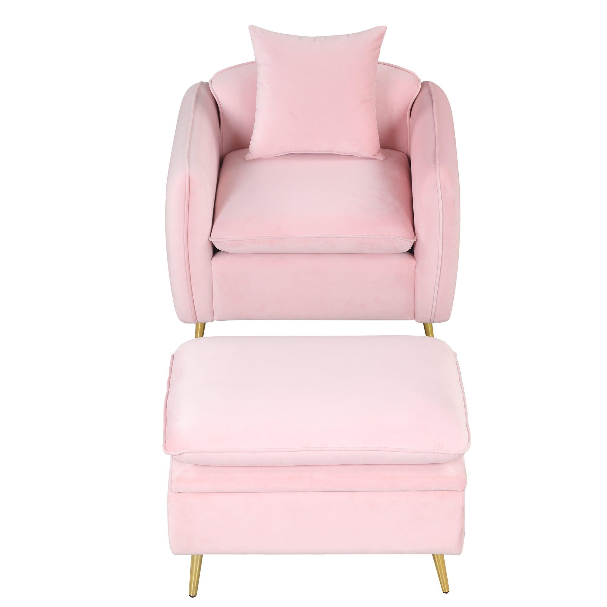 35.2"Modern Accent Chair,Single Sofa Chair with Ottoman Foot Rest and Pillow for Living Room Bedroom Small Spaces Apartment Office,Pink