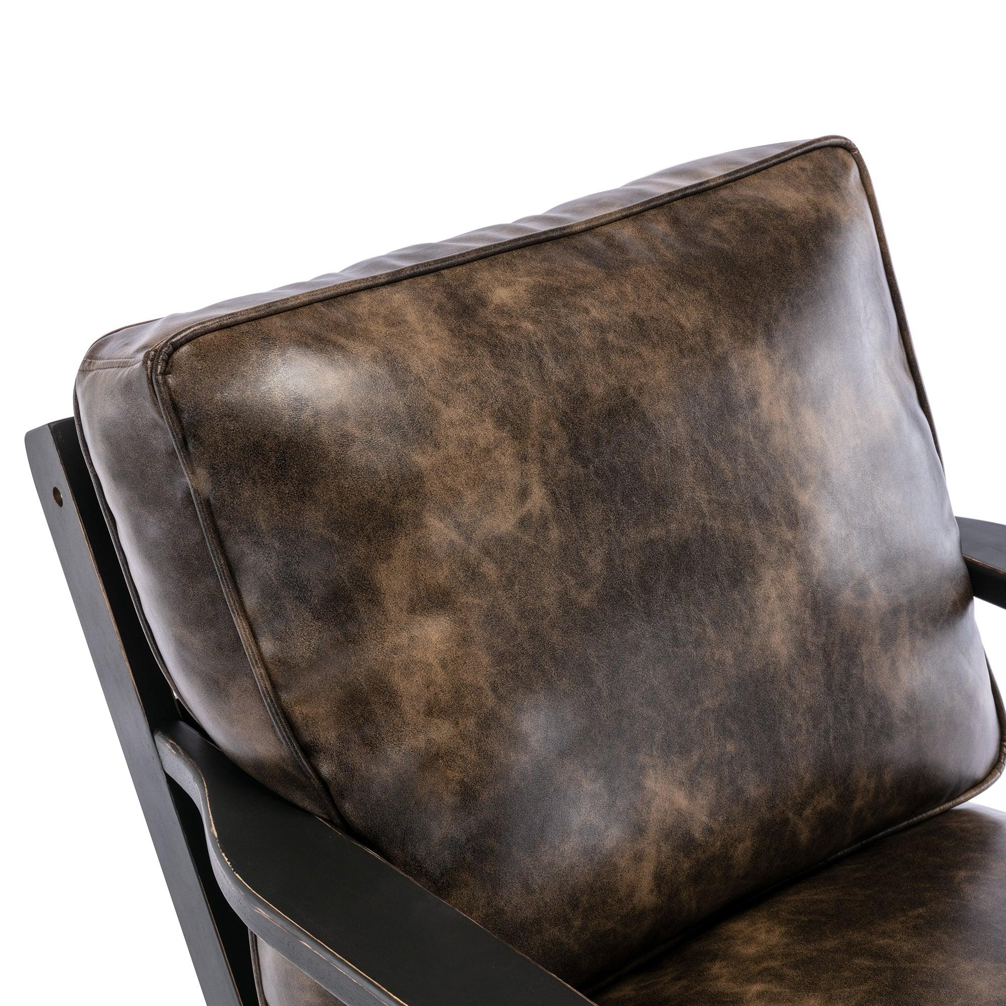 solid wood  black antique painting removable cushion arm chair, mid-century PU leather accent chair