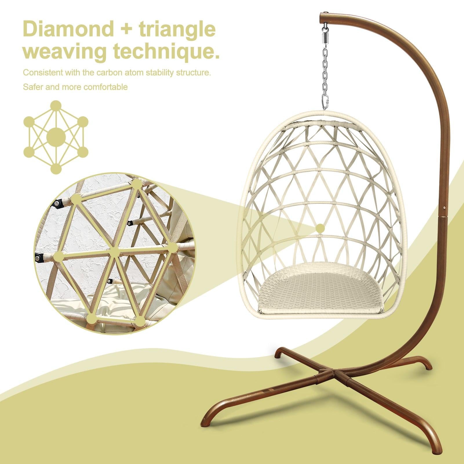 Swing Egg Chair with Stand Indoor Outdoor Wicker Rattan Patio Basket Hanging Chair with C Type bracket , with cushion and pillow,Patio Wicker folding Hanging Chair