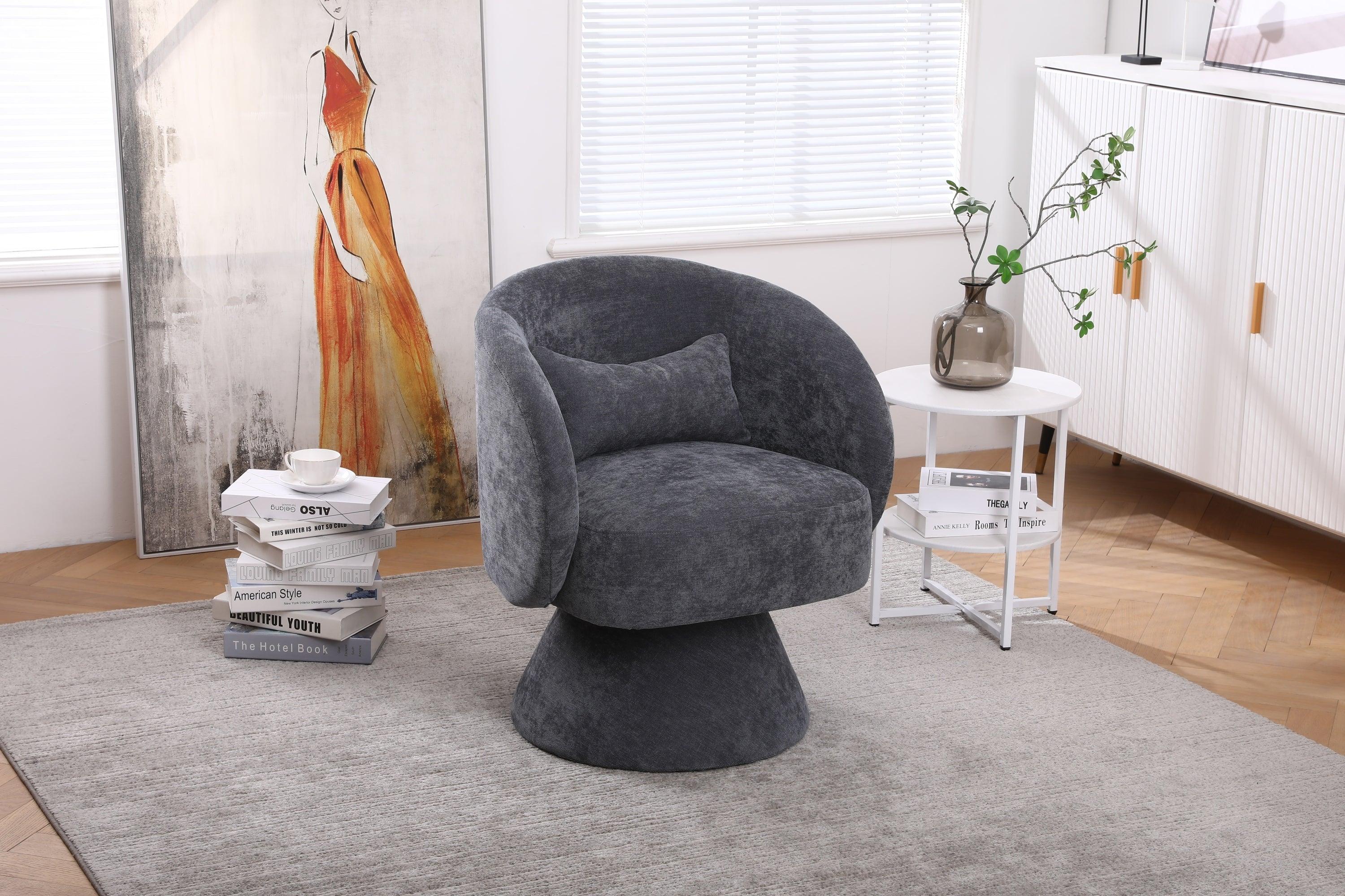 Swivel Accent Chair Armchair, Round Barrel Chair in Fabric for Living Room Bedroom(Dark Grey)