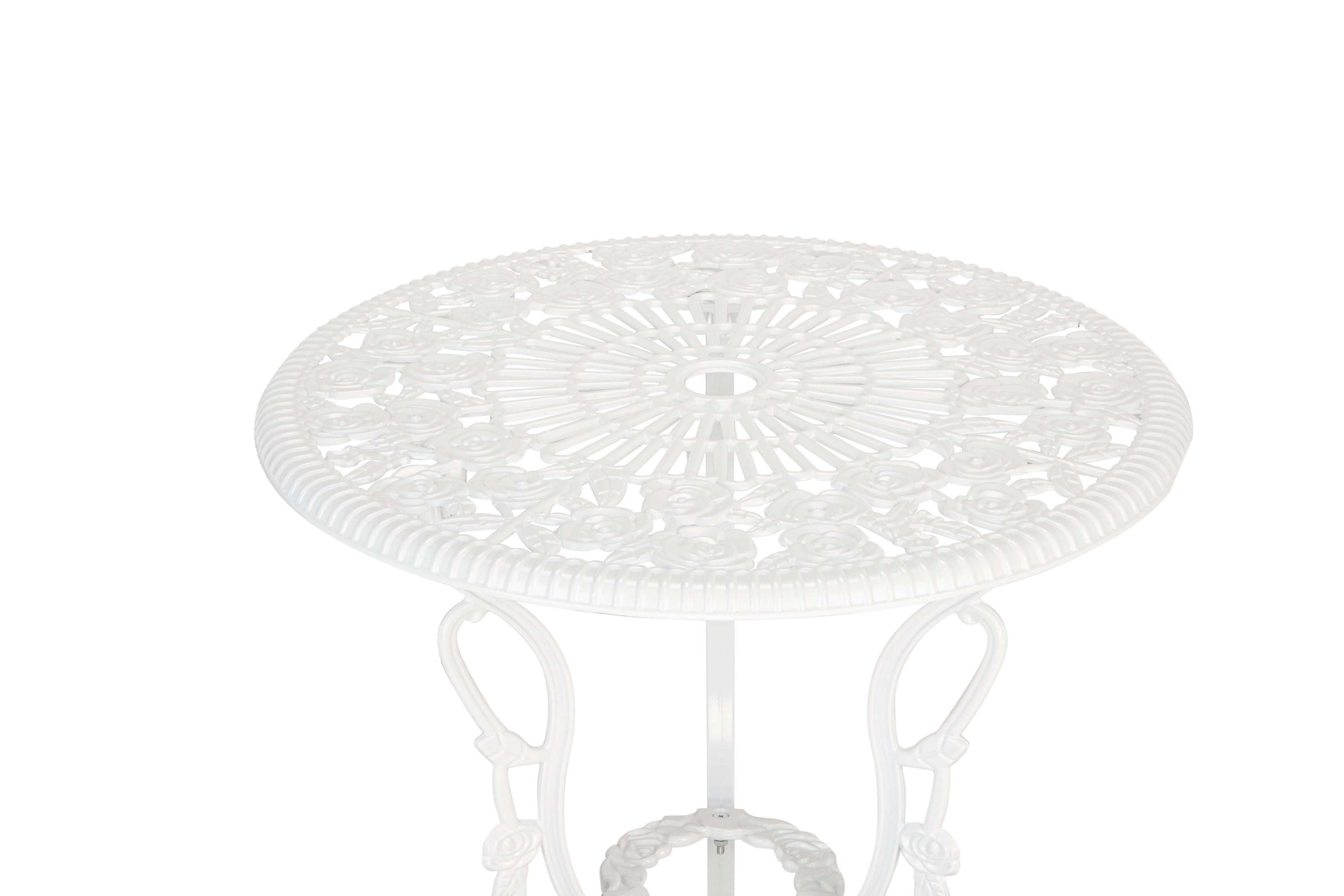 Bistro Table Set, White Rose 3 Piece, Outdoor Patio Table and Chairs Furniture, Durable Rust Weather Resistance，Rose White