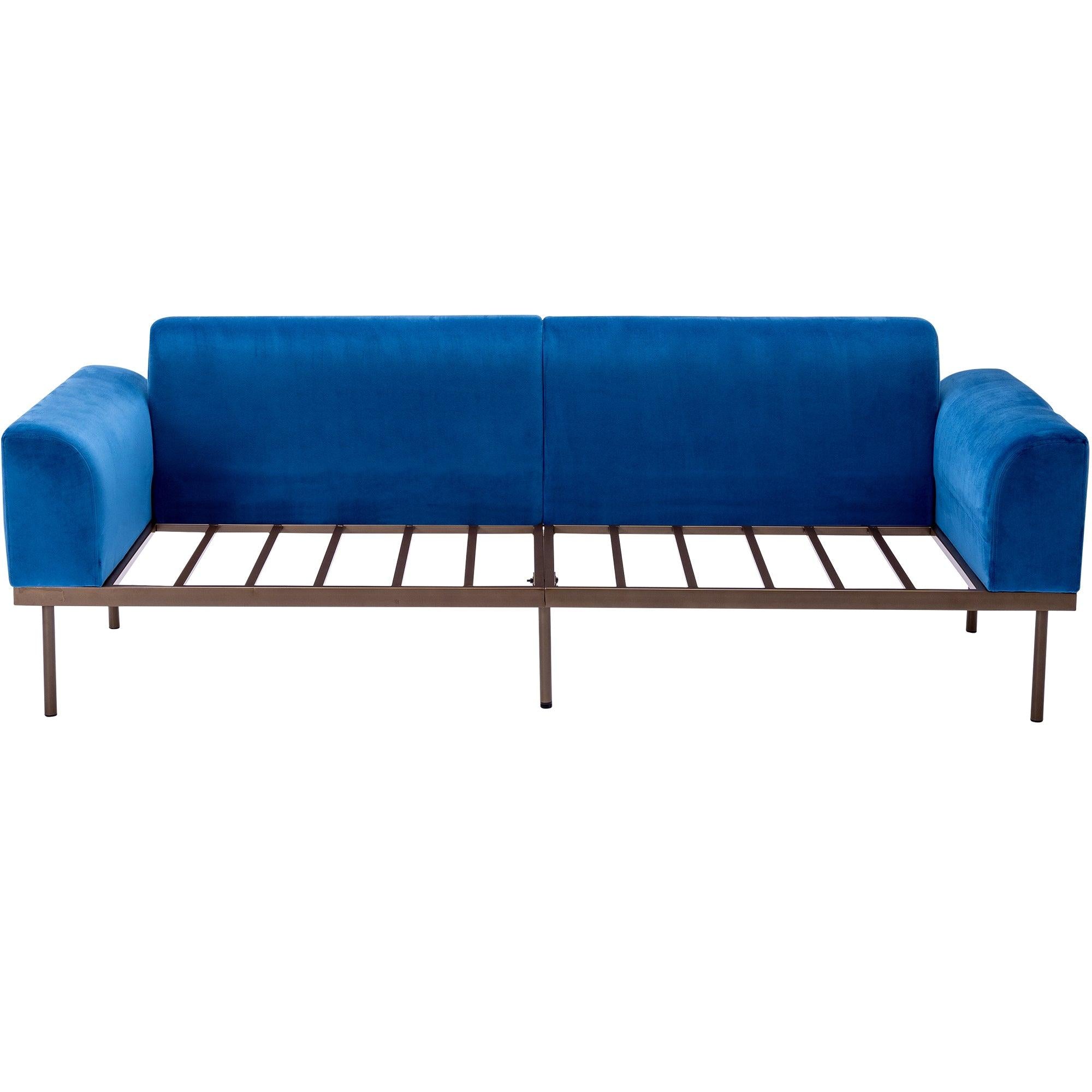 Modern Velvet Sofa with Metal Legs,Loveseat Sofa Couch with Two Pillows for Living Room and Bedroom,Blue