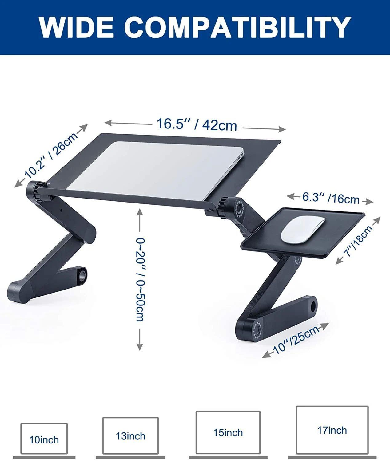 Adjustable Laptop Desk, Laptop Stand for Bed Portable Lap Desk Foldable Table Workstation Notebook Riser with Mouse Pad, Ergonomic Computer Tray Reading Holder Bed Tray Standing Desk