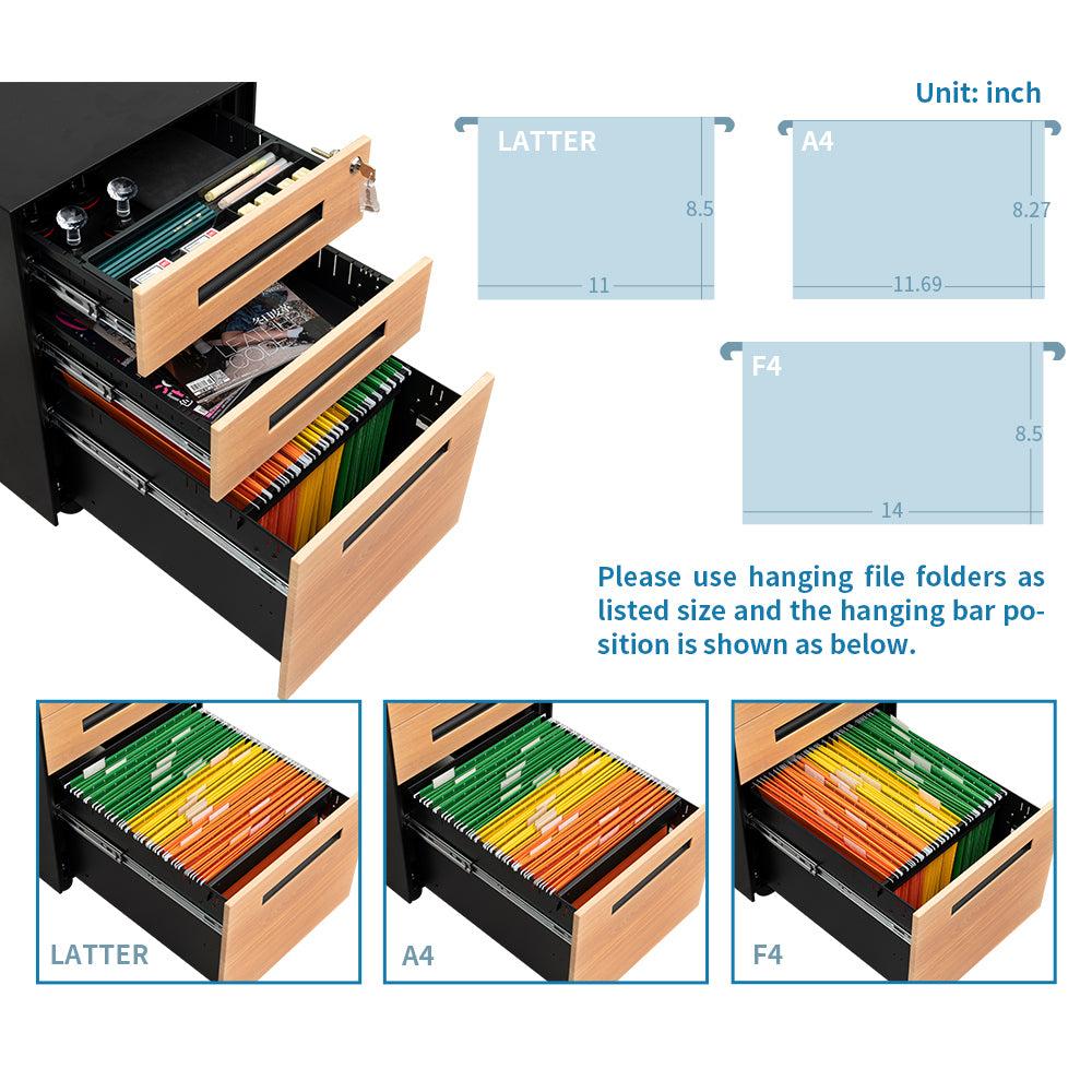 3 Drawer Mobile File Cabinet with Lock Steel File Cabinet for Legal/Letter/A4/F4 Size, Fully Assembled Include Wheels, Home/ Office Design