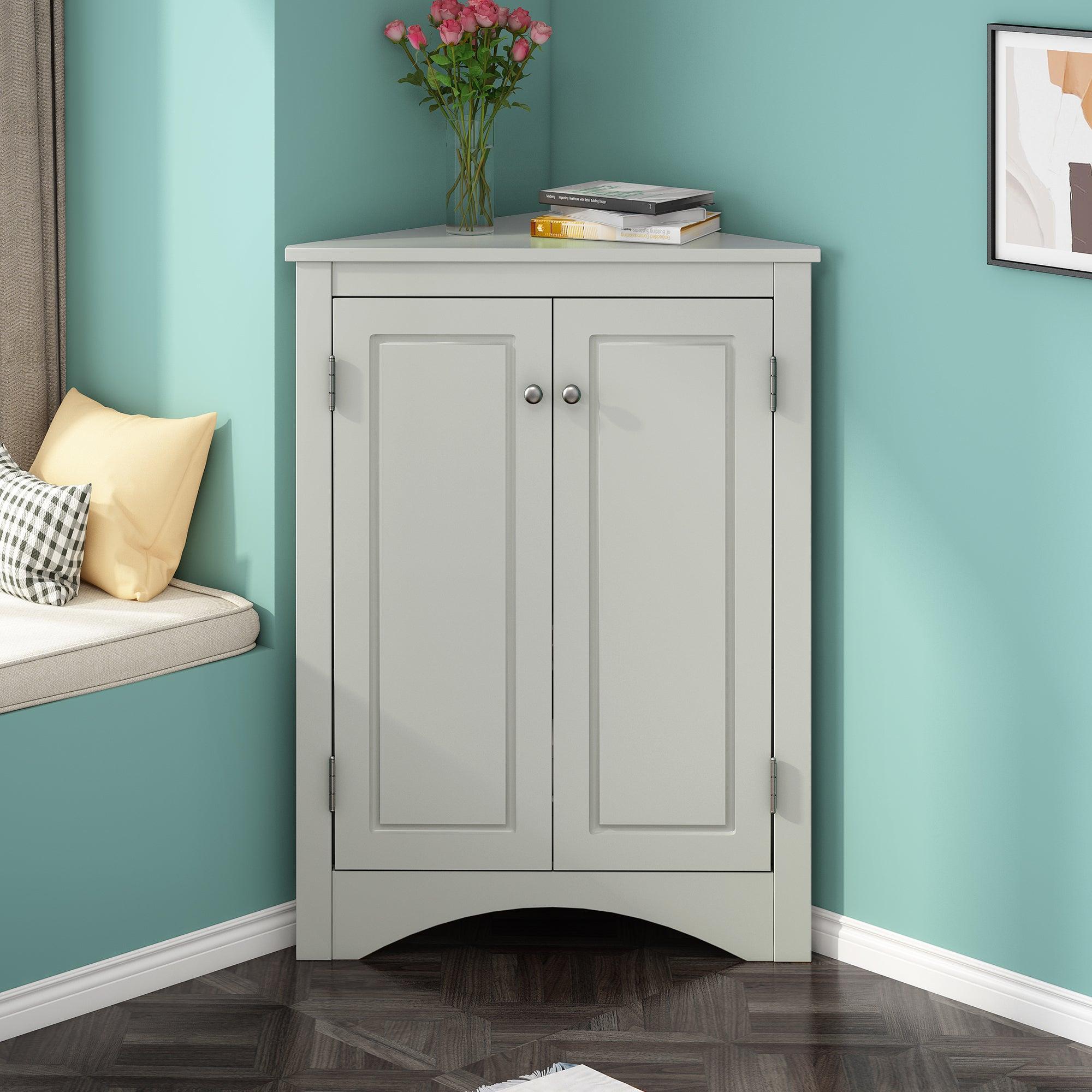 Grey Triangle BathroomStorage Cabinet with Adjustable Shelves, Freestanding Floor Cabinet for Home Kitchen