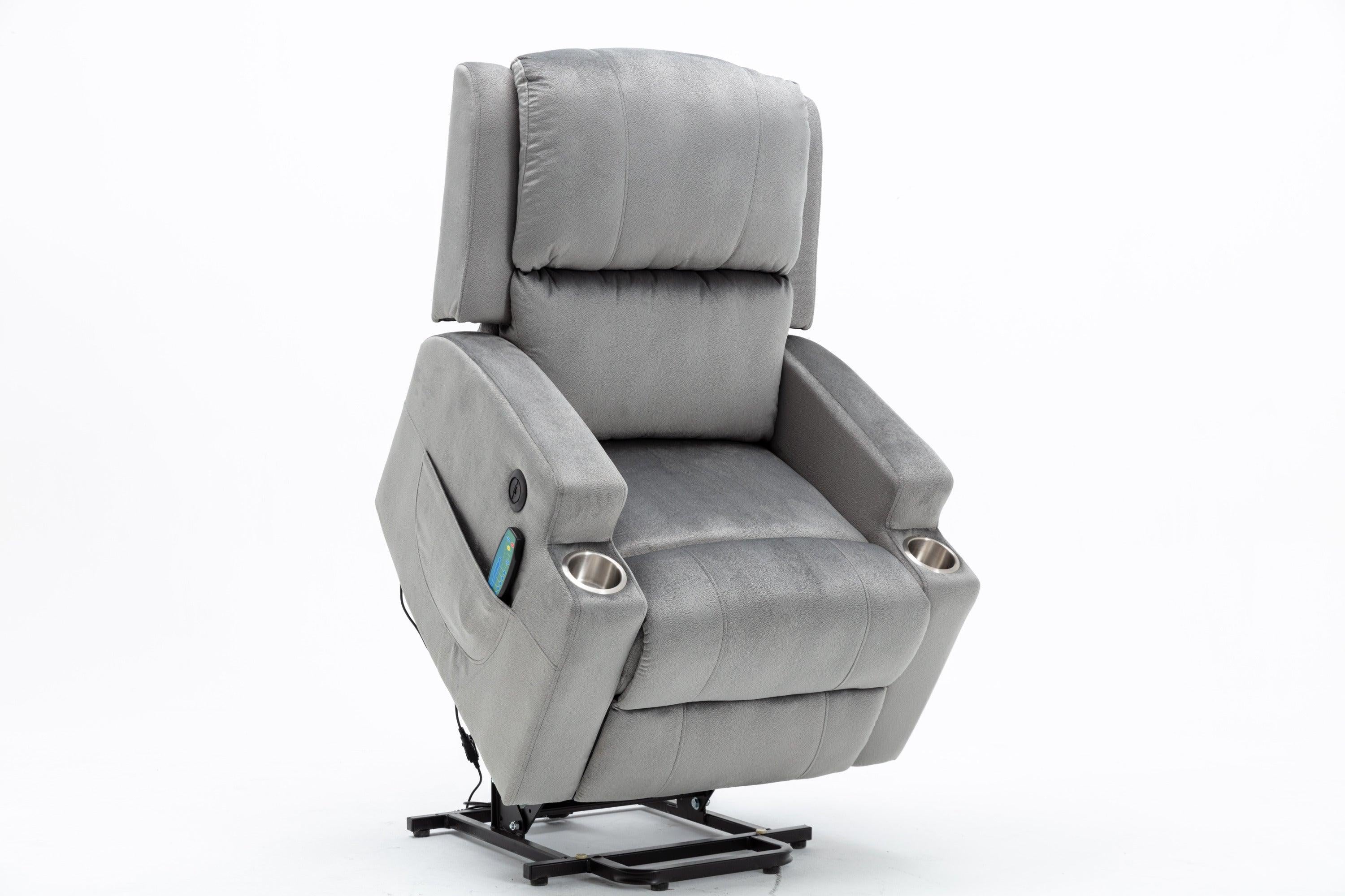 Electric Lift Recliner for the Elderly with Massage Therapy and Heat, Power Lift Chair, with 2 Cupholders, Sofa sSuitable for Living Room& Bed Room, Grey