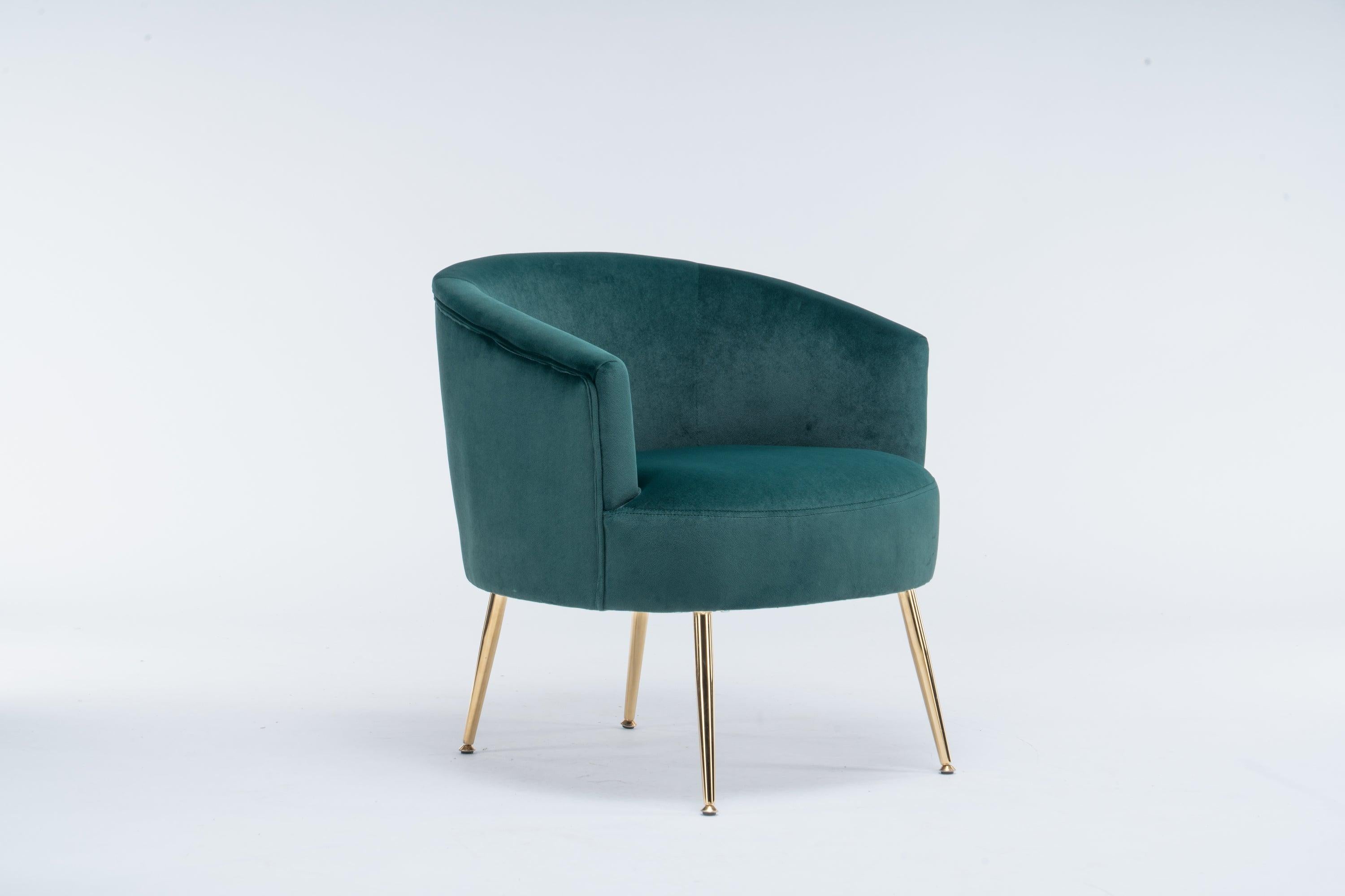 Velvet Accent Armchair Tub Barrel Chair With Gold Metal Legs,Dark Green