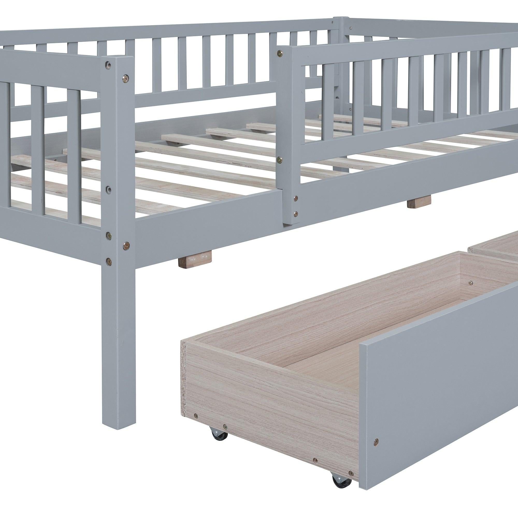 Twin Size Daybed Wood Bed with Two Drawers, Gray