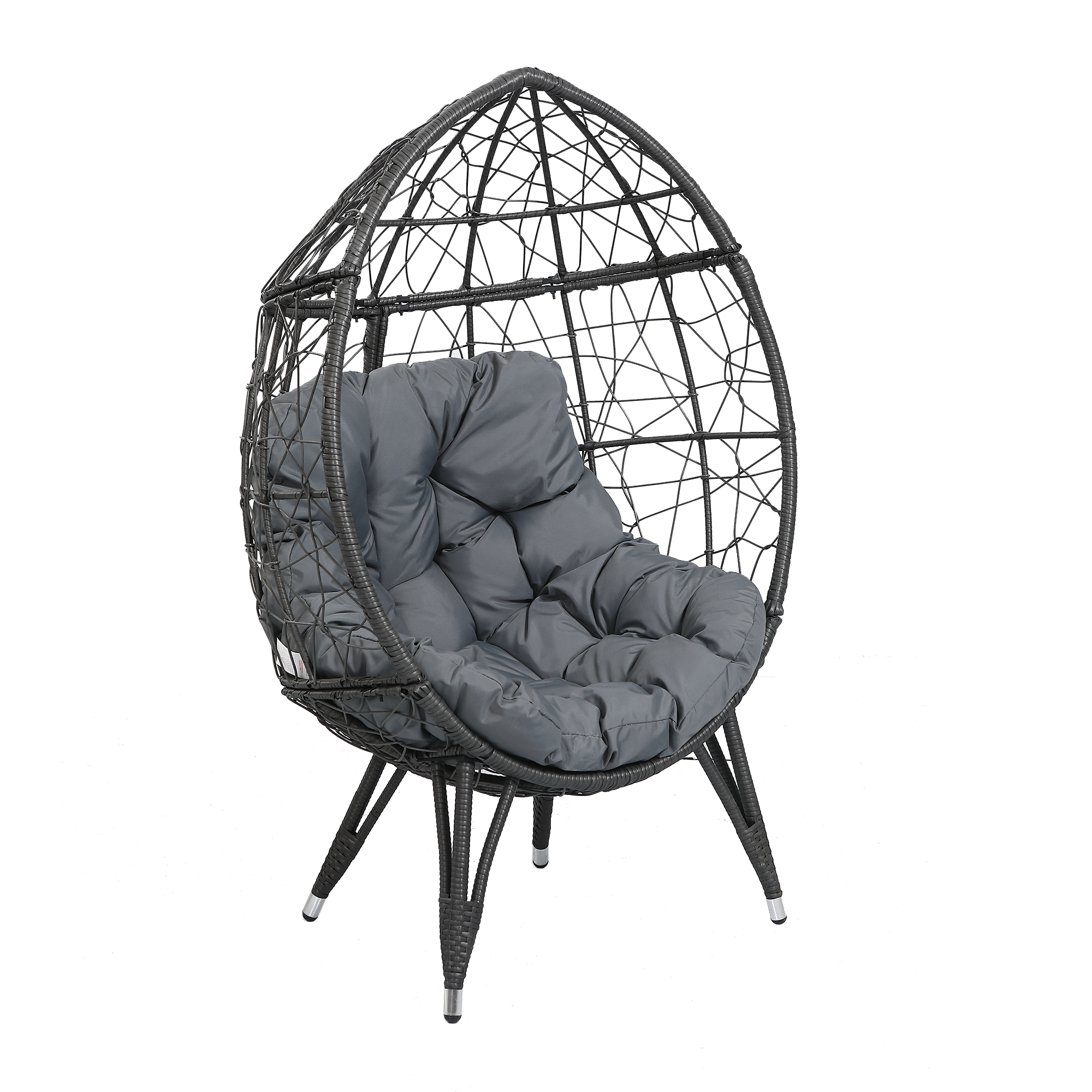 Outdoor Patio Wicker Egg Chair Indoor Basket Wicker Chair with Grey Cusion for Backyard Poolside