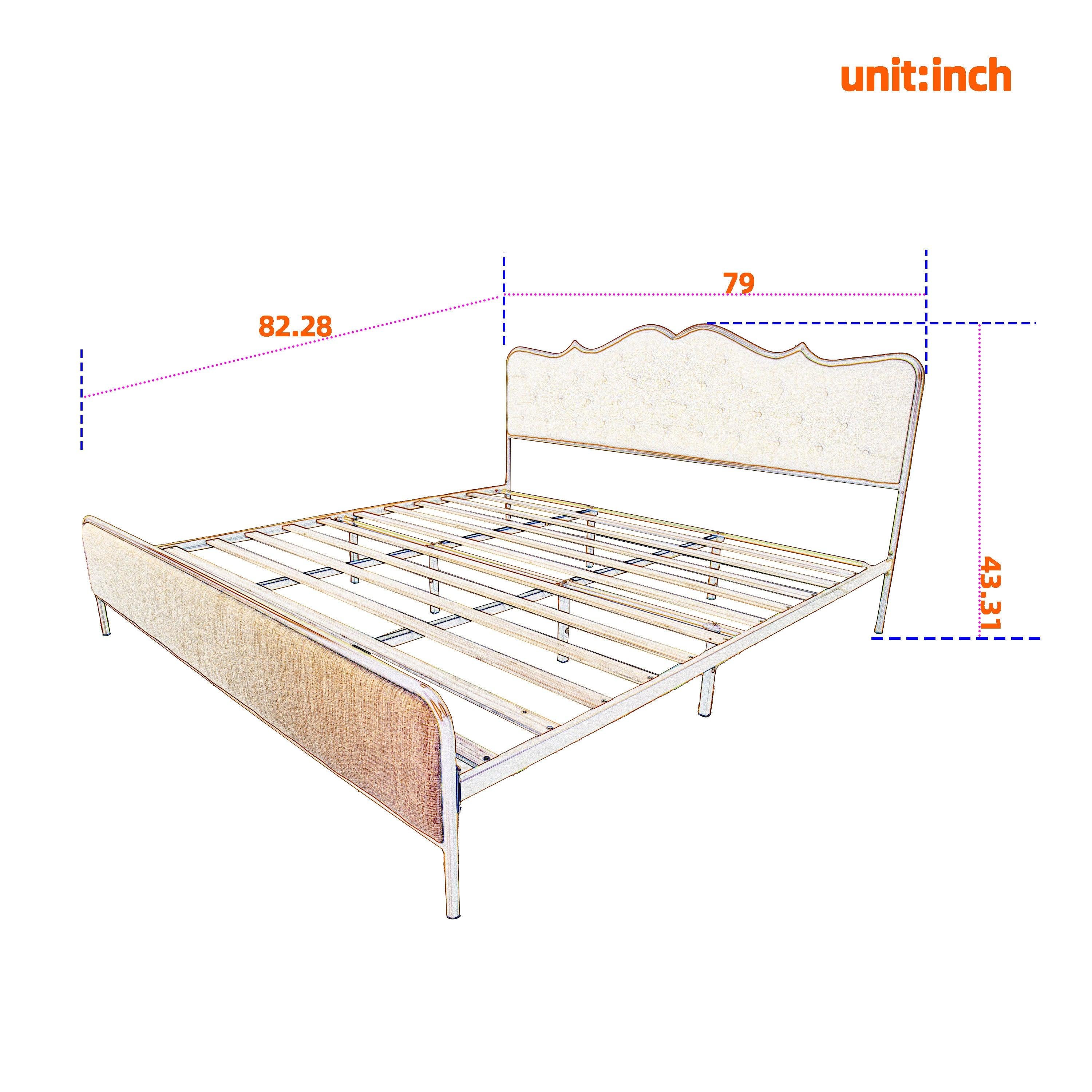 Buckle shaped backrest, metal frame, solid wood ribs, sponge soft bag, comfortable and elegant atmosphere, white, k-size