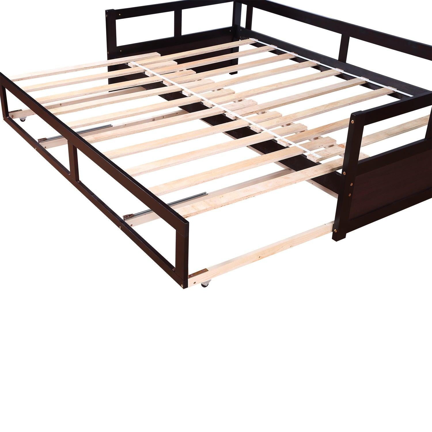 Wooden Daybed with Trundle Bed and TwoStorage Drawers , Extendable Bed Daybed,Sofa Bed for Bedroom Living Room,Espresso