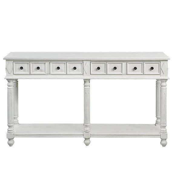 Retro Console Table Entryway Table 58" Long Sofa Table with 2 Drawers in Same Size and Bottom Shelf forStorage (Antique White)