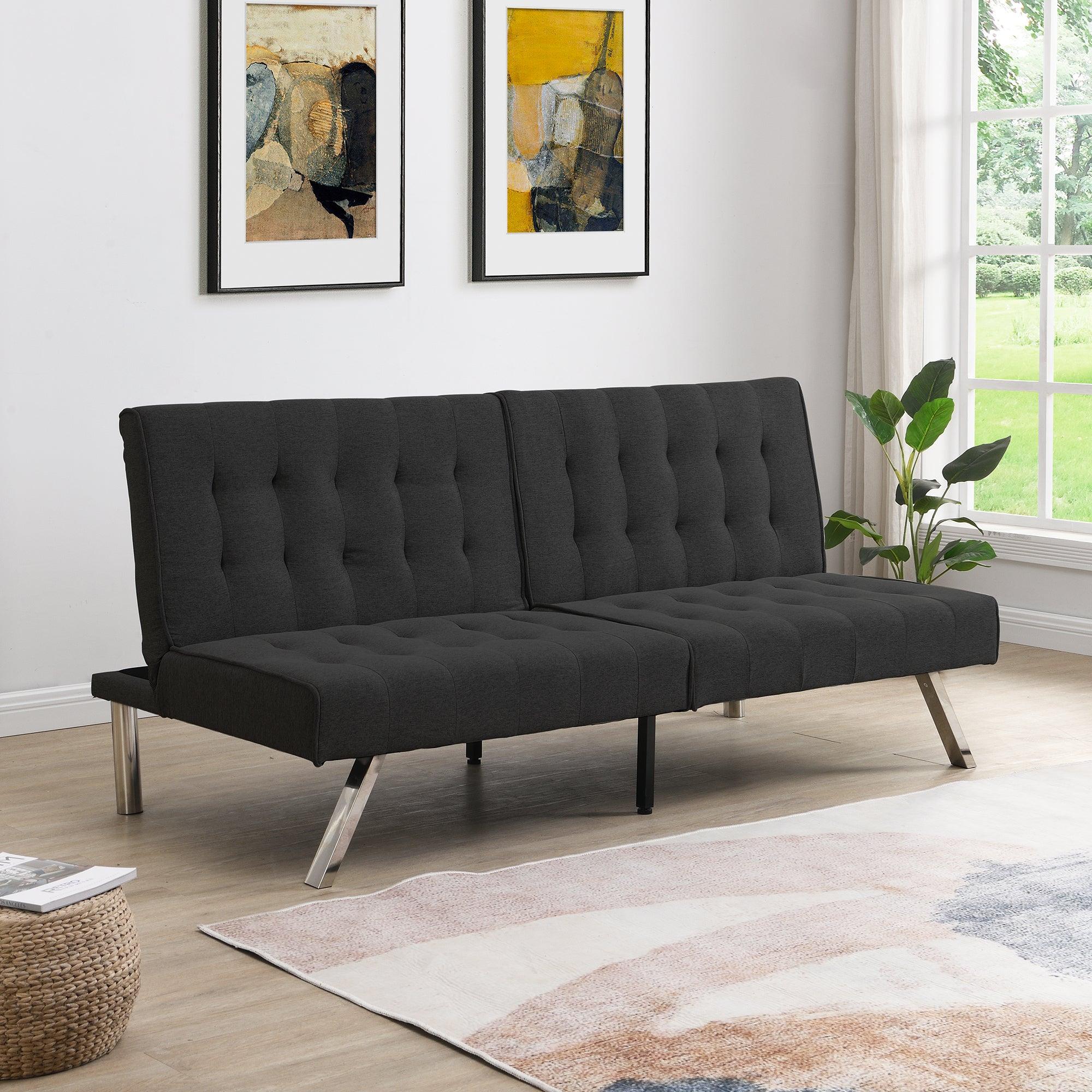 WOOD FRAME, STAINLESS LEG, FUTON, SOFA BED BLACK image