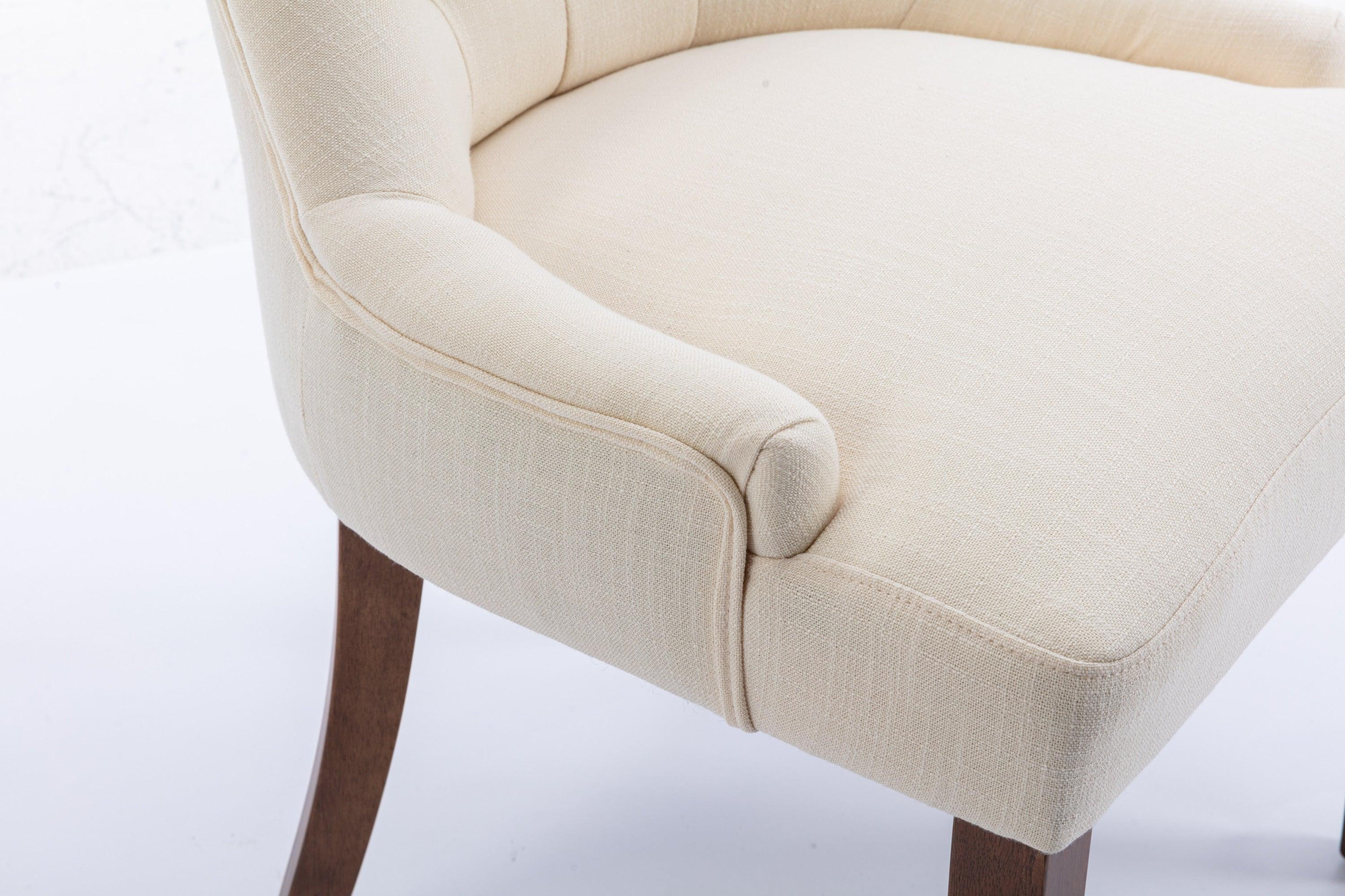 Classic Button Tufted Beige Linen Fabric Upholstered Dining Chair with Solid Wood Legs 2 PCS