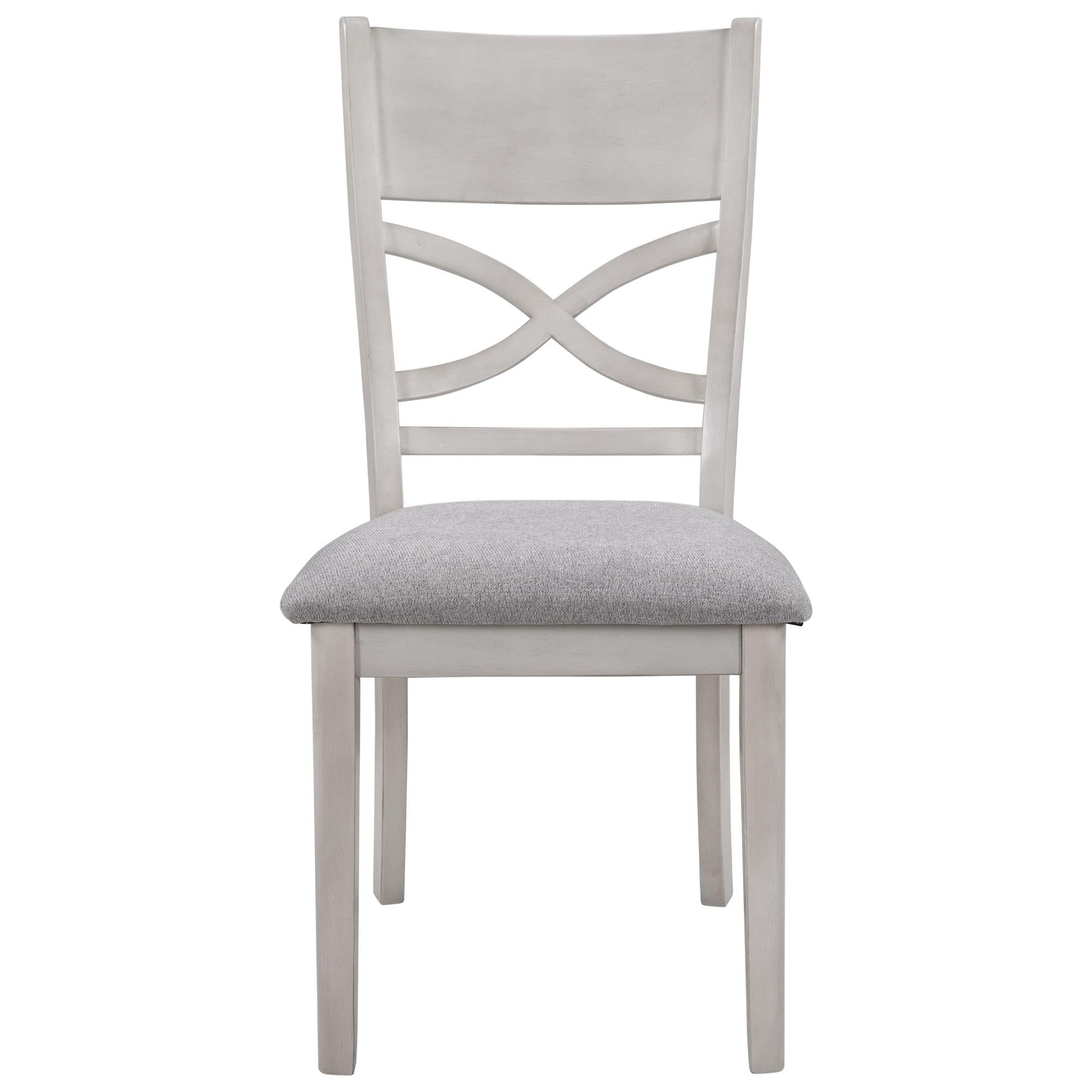 Farmhouse Rustic Wood 4-Piece Kitchen Dining Upholstered Padded Chairs, Light Grey+White