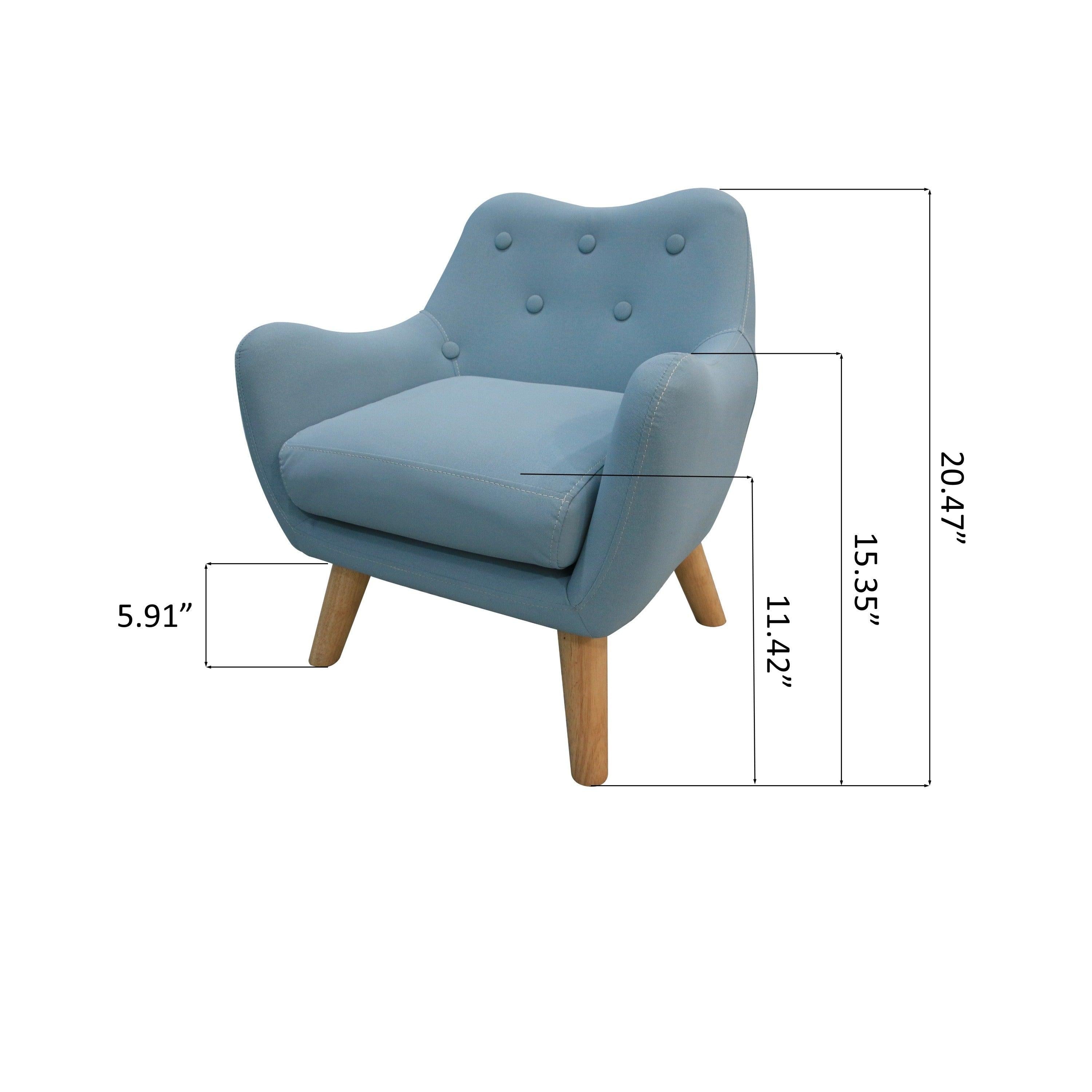 Microfibres fabric upholstered child accent armchair with wooden legs, kids sofa