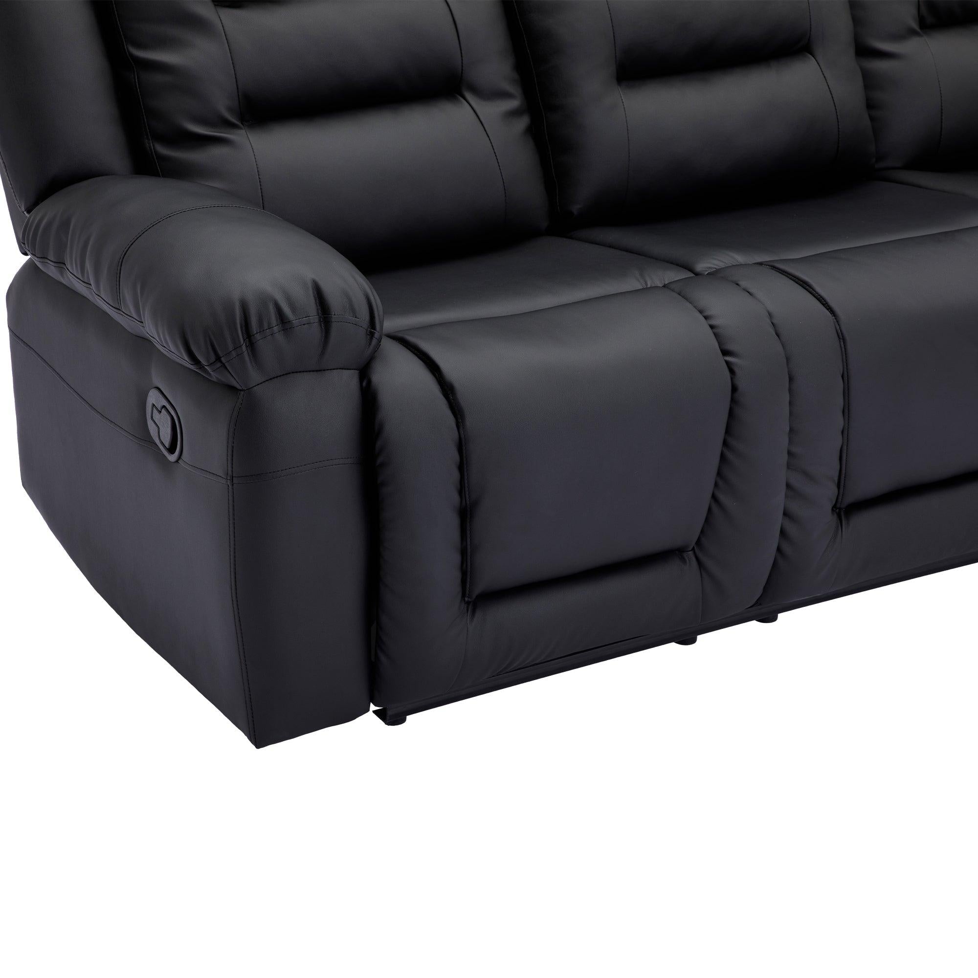 3 Pieces Recliner Sofa Sets,PU Leather Lounge Chair Loveseat Reclining Couch for Living Room,Black