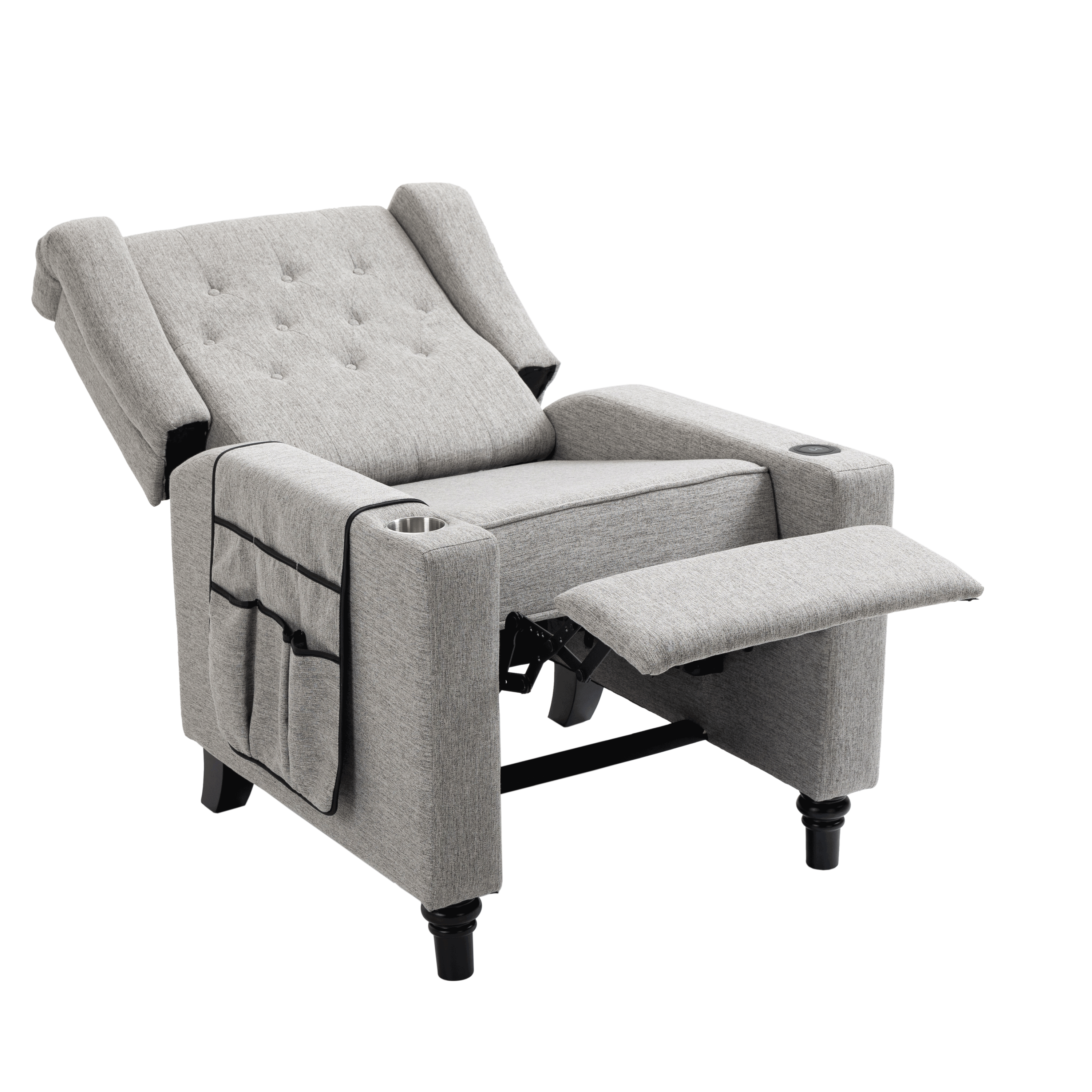 Arm Pushing Recliner Chair,Modern Button Tufted Wingback Push Back Recliner Chair, Living Room Chair Fabric Pushback Manual Single Reclining Sofa Home Theater Seating for Bedroom,Light Gray