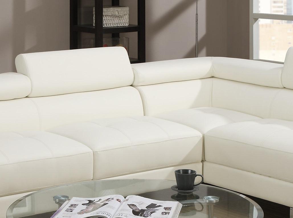 White Color Sectional Living Room Furniture Faux Leather Adjustable Headrest Right Facing Chaise & Left Facing Sofa