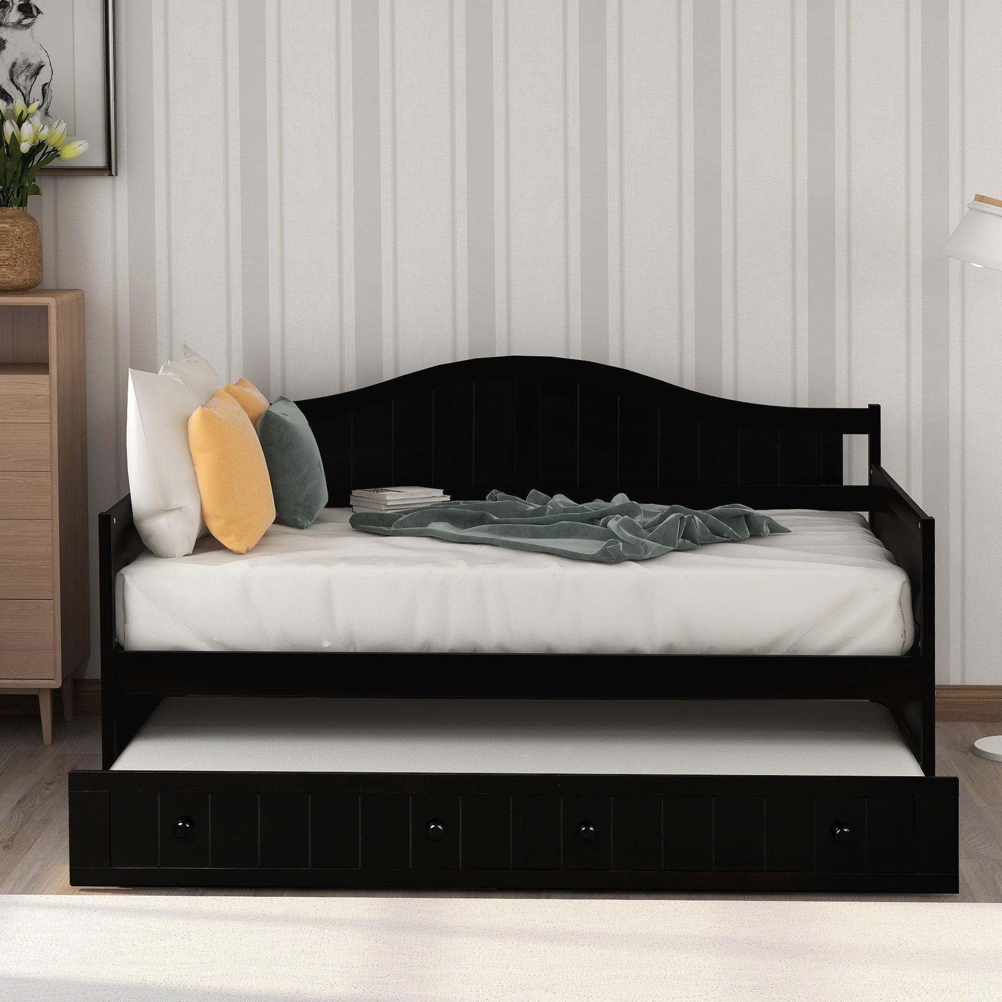 Twin Wooden Daybed with Trundle Bed, Sofa Bed for Bedroom Living Room, Espresso